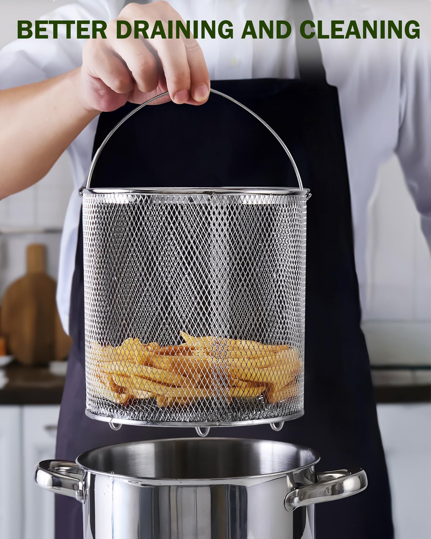 Cook N Home Basics 5-Quart Deep Fryer Pot with Basket, Japanese Tempura Stainless Steel Frying Pot with Temperature Control and Oil Drip Rack, Glass Lid, Suitable for Kitchen French Fries, Chicken