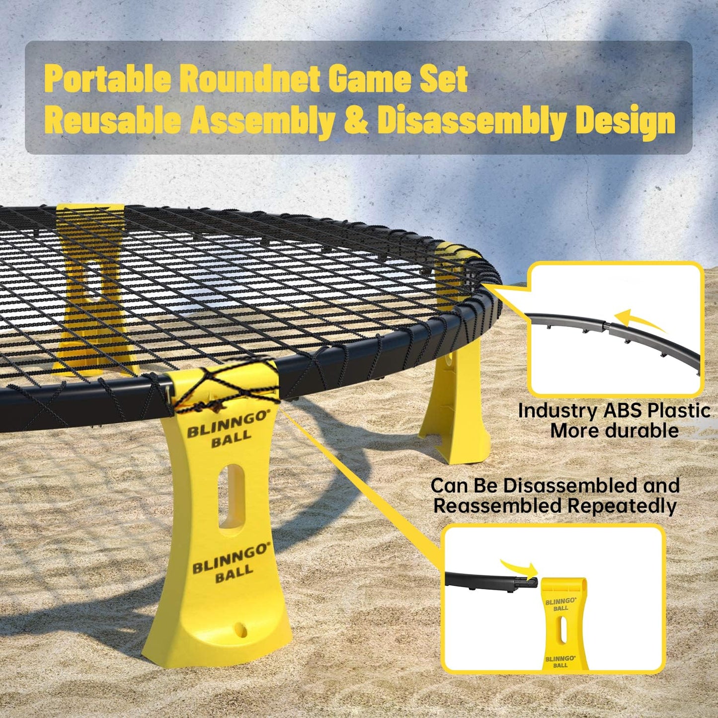 Roundnet Game Set, Daytime Beach Ball Game Set with 2 Balls and Patented Net, Lawn, Beach, Backyard Outdoor Game for Adults and Family