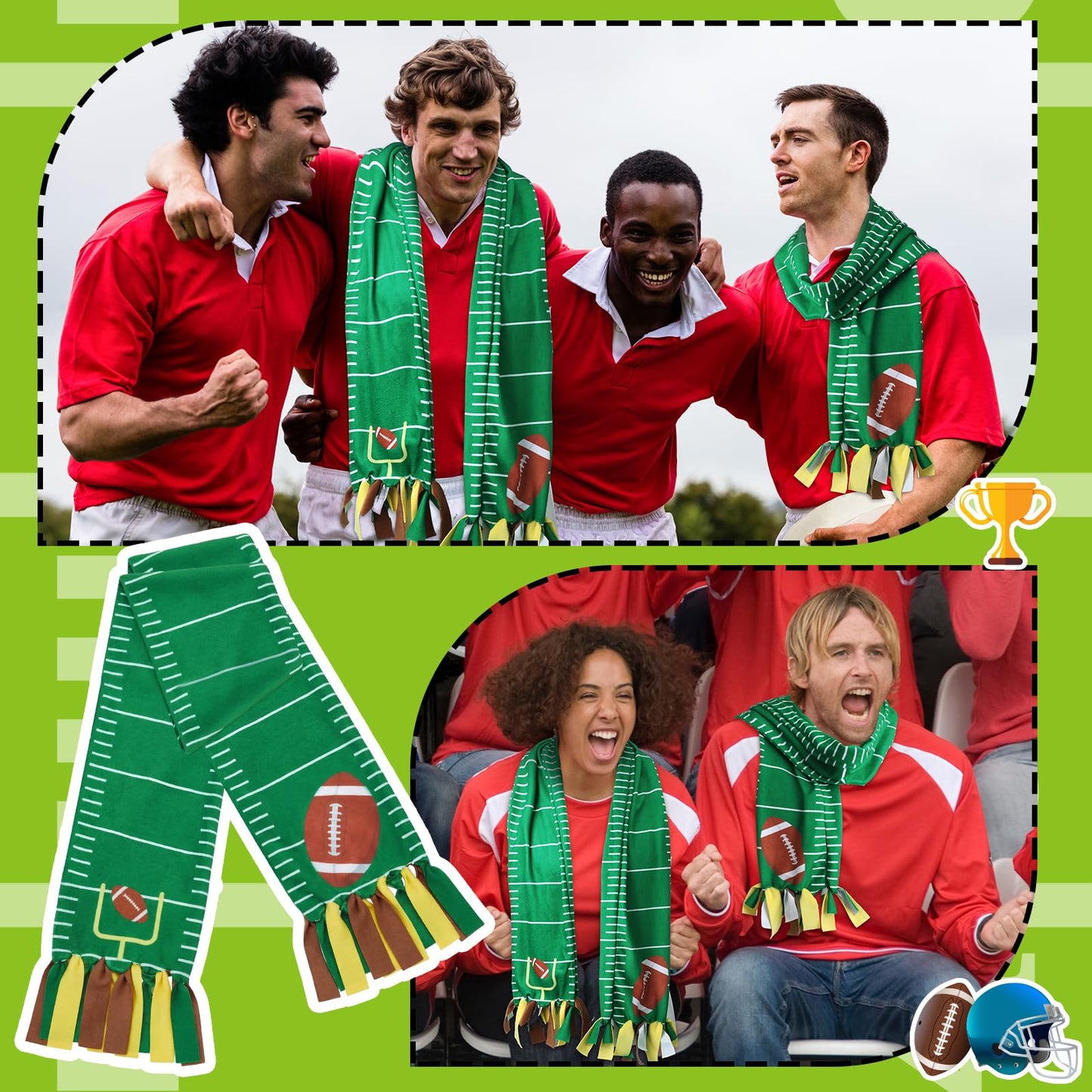 Tivi Tovo 6 Packs Football Fleece Tied Scarf Craft Kit DIY Sport Team Spirit Football Theme Scarf Crafts Gifts with Tassel for School Sport Event Party Decoration Activities Favors Giveaways