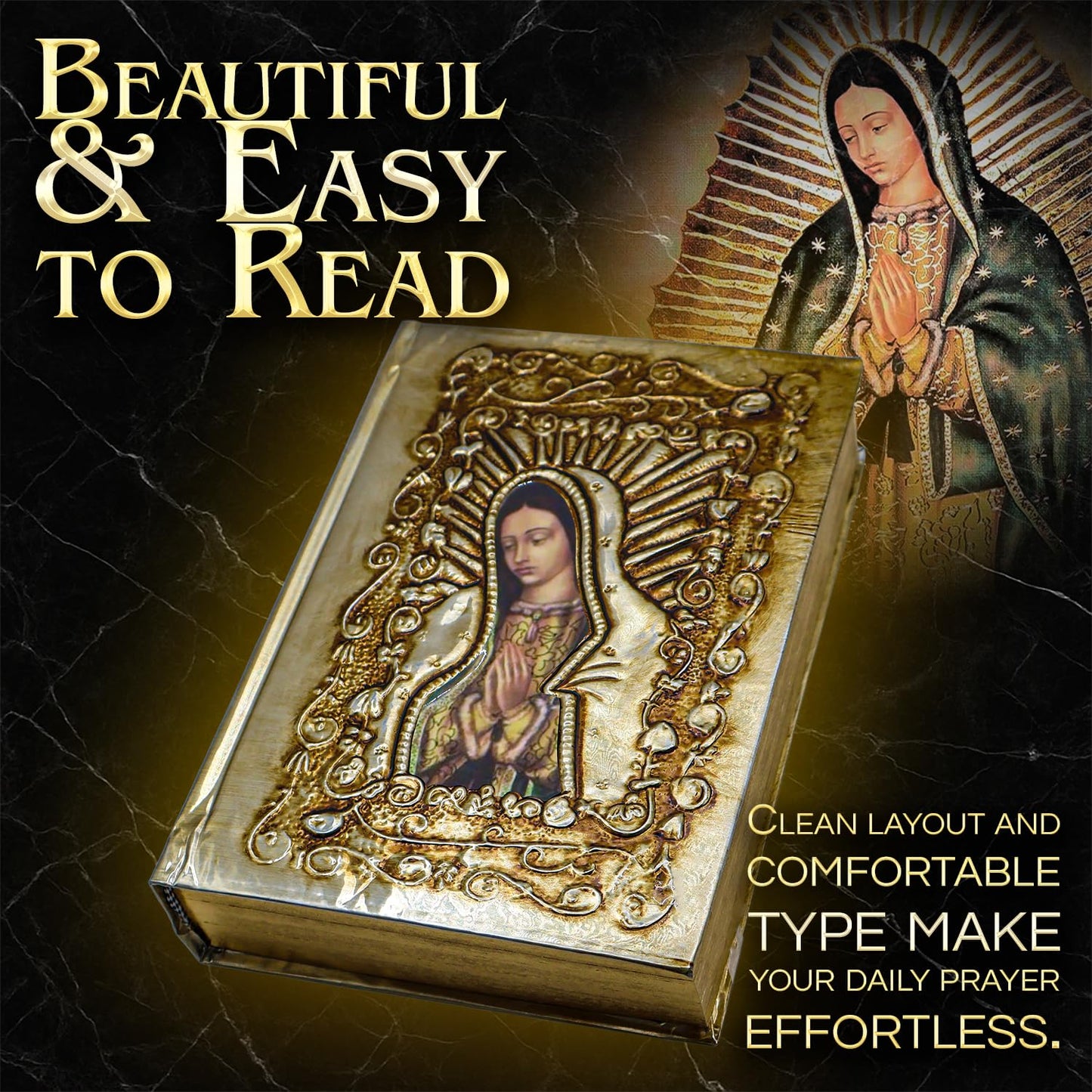 Catholic Spanish Bible with Metalic Cover of Our Virgen de Guadalupe Spanish Bible Large Print - Decorations for Catholic Wedding biblia