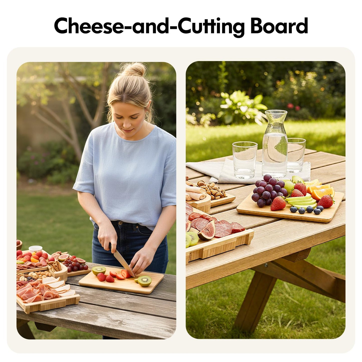Charcuterie Board with Lid Gift Set - Cheese Bamboo Tray with Utensils, 2 Sauce Bowls,Fruit Tray and Food-Grade Seal Included - Portable with Handle for Travel, Parties, Kitchen Gifts for Women