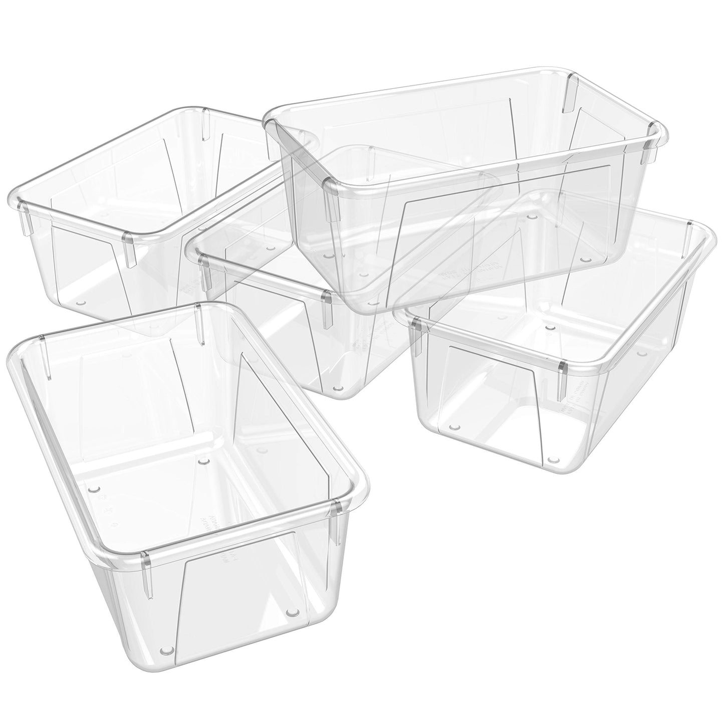 Storex Small Cubby Bins – Plastic Storage Containers for Classroom, 12.2 x 7.8 x 5.1 inches, Clear, 5-Pack (62464A05C)