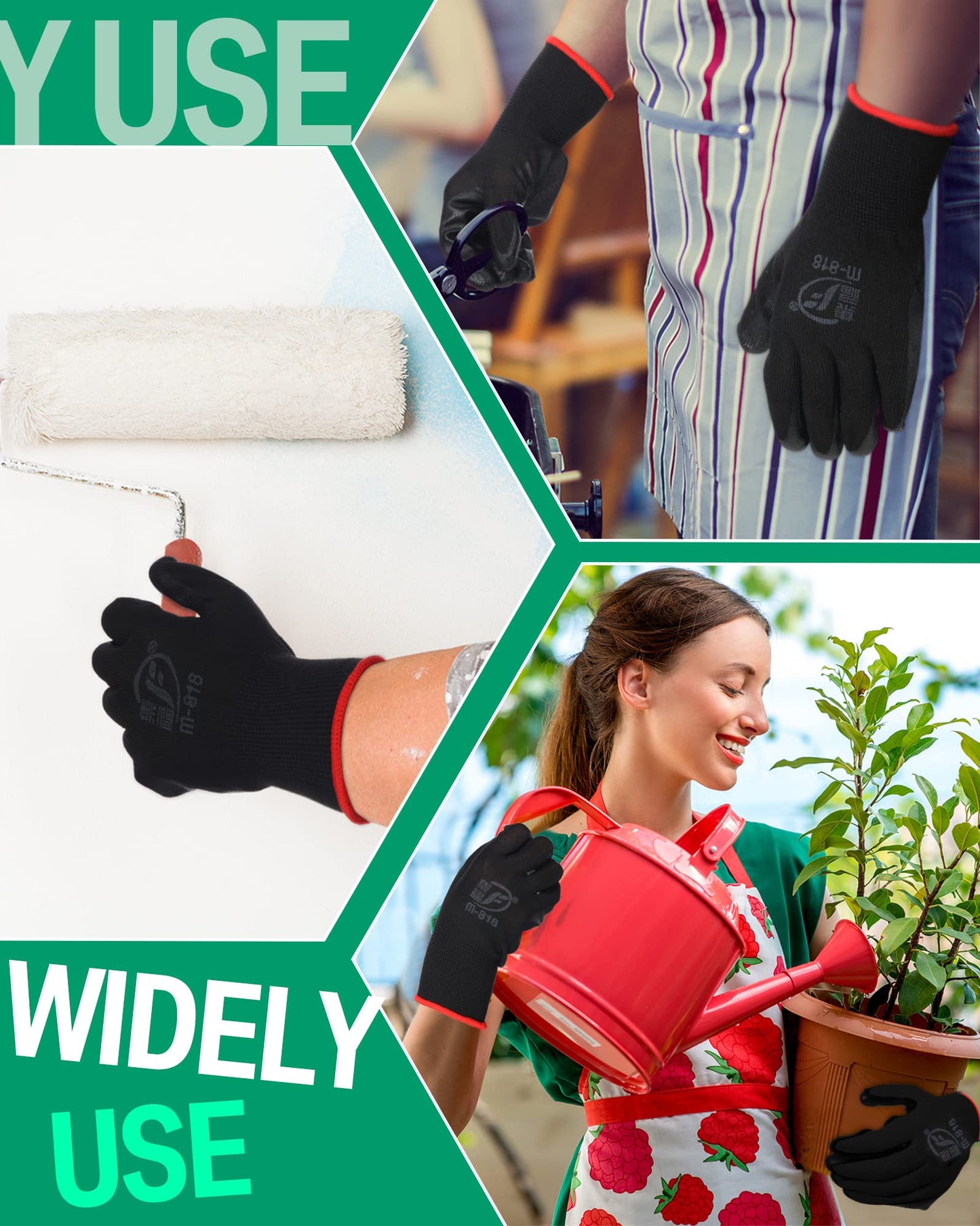 Thenshop 96 Pairs Gloves for Work Men Women Rubber Coated Garden Gloves for Gardening Safety Work Construction(Black)