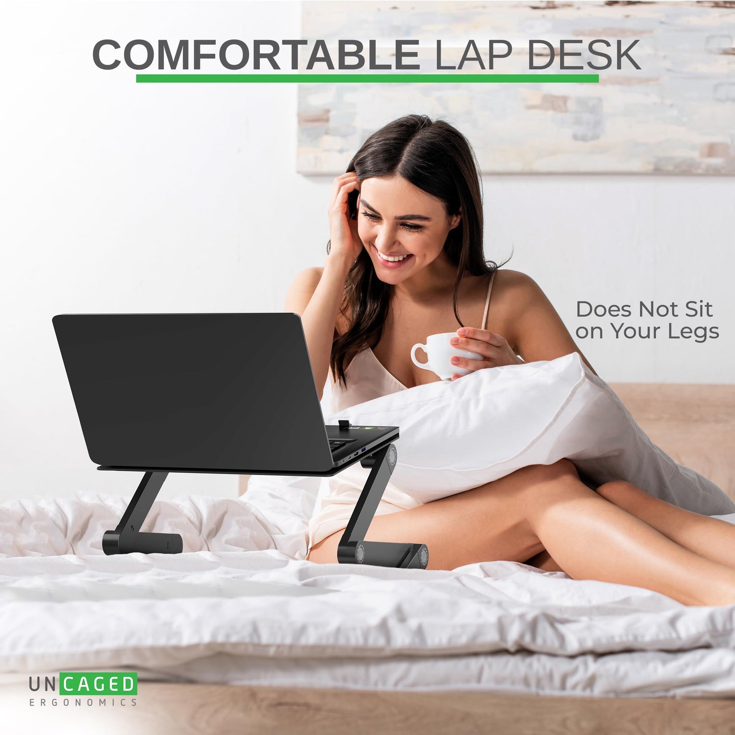 WorkEZ Adjustable Laptop Stand for Desk, Portable Laptop Stand Adjustable Height, Foldable Cooling Computer Holder Riser for Desk, Black
