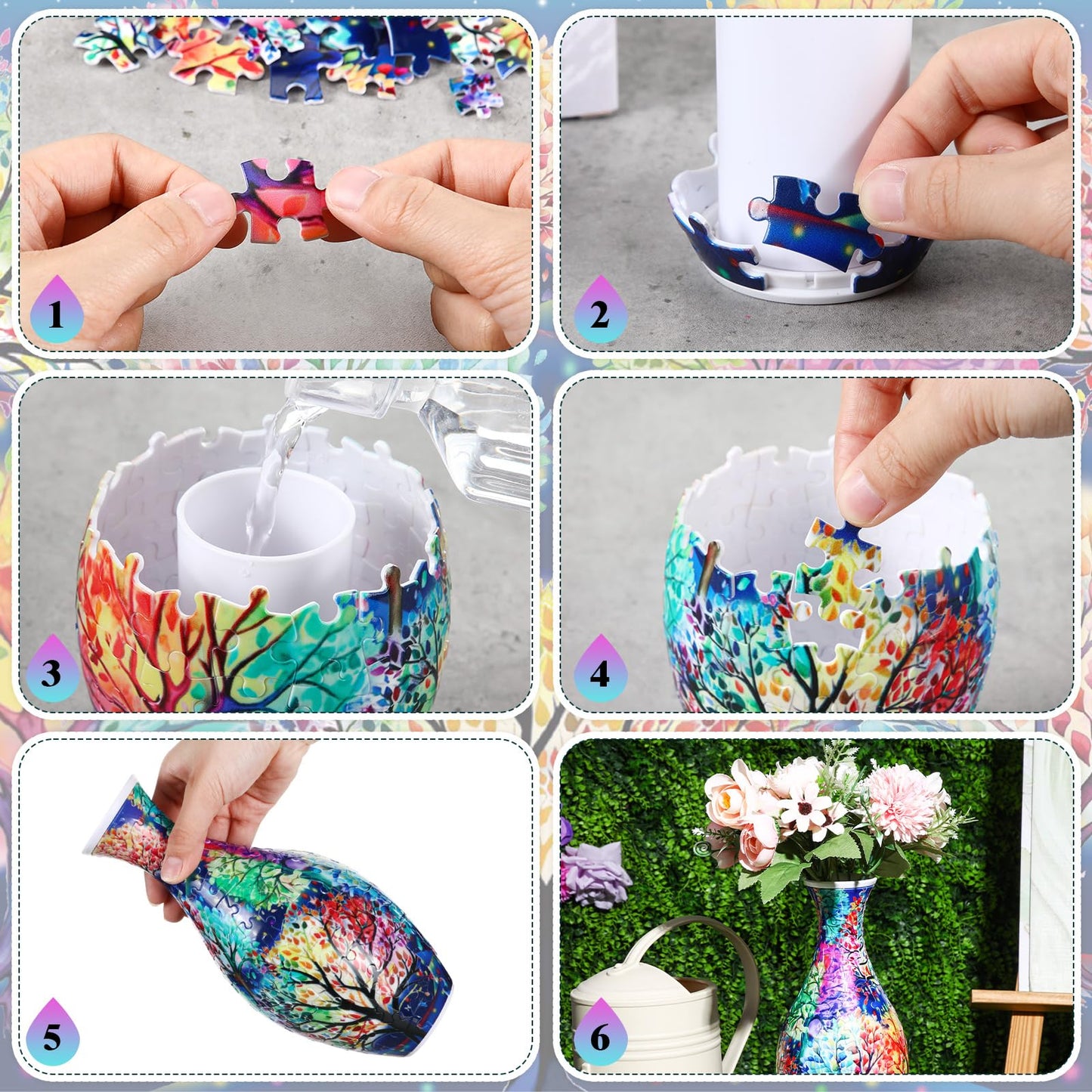 Silipull 3D Puzzle Vase Puzzle Flower Vase Crafted from 160 Curved Plastic Puzzle Pieces 3D DIY Housewarming Gift for Flower Arrangements and Home Decoration(Tree of Life)