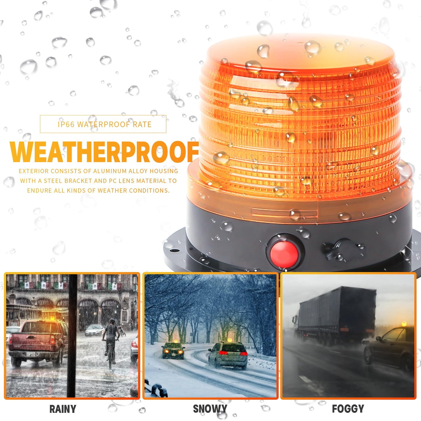 BooYu 2-Pcs Battery Operated Amber Warning Beacon Light w/Magnetic Base, Portable Rechargeable Mini Roadside Roof Top Plow LED Strobe Emergency Flash Mail Lights for Trucks/Trailer/Vehicle