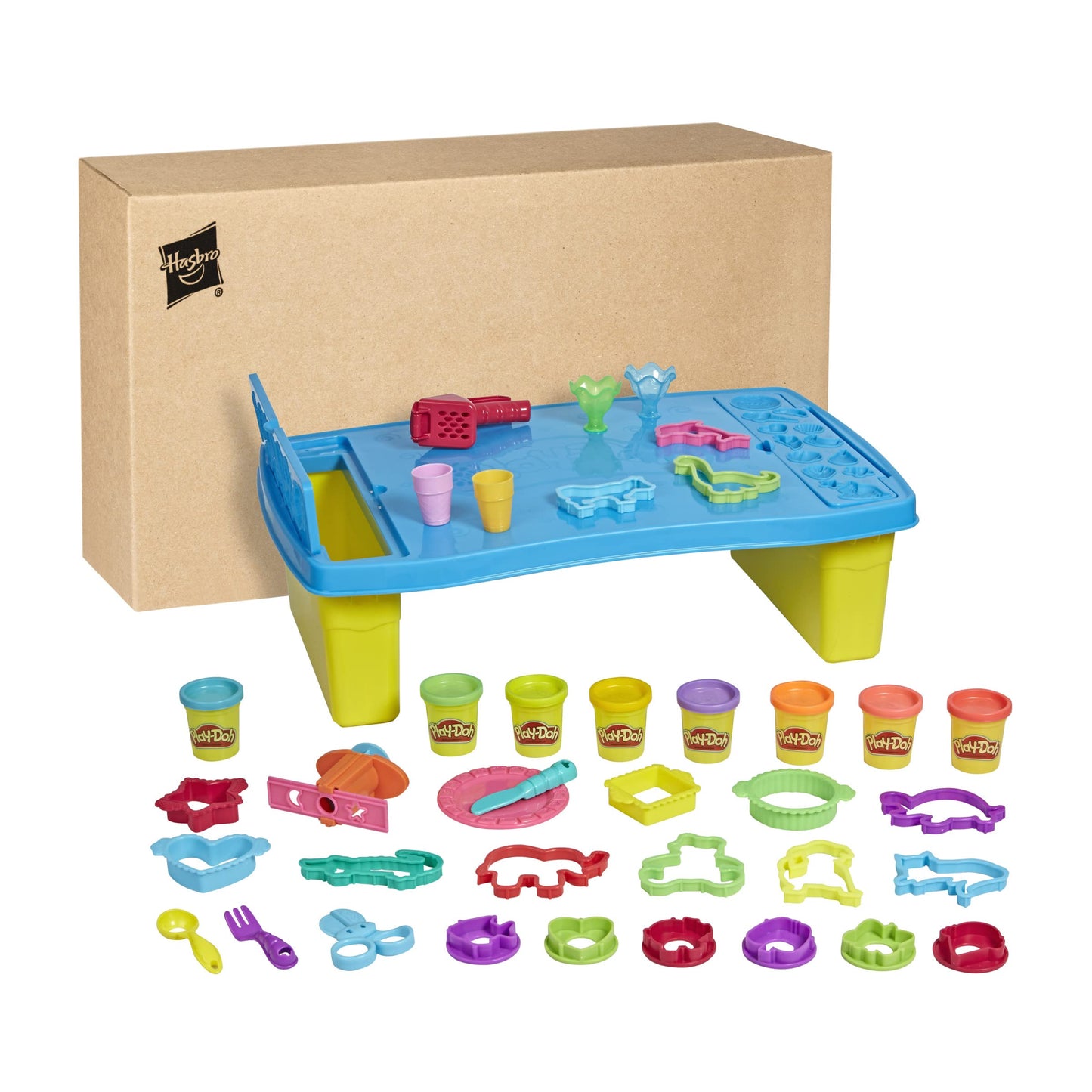 Hasbro Play-Doh Play 'n Store Kids Play Table for Arts and Crafts Activities with 8 Non-Toxic Colors, 2-Ounce Cans