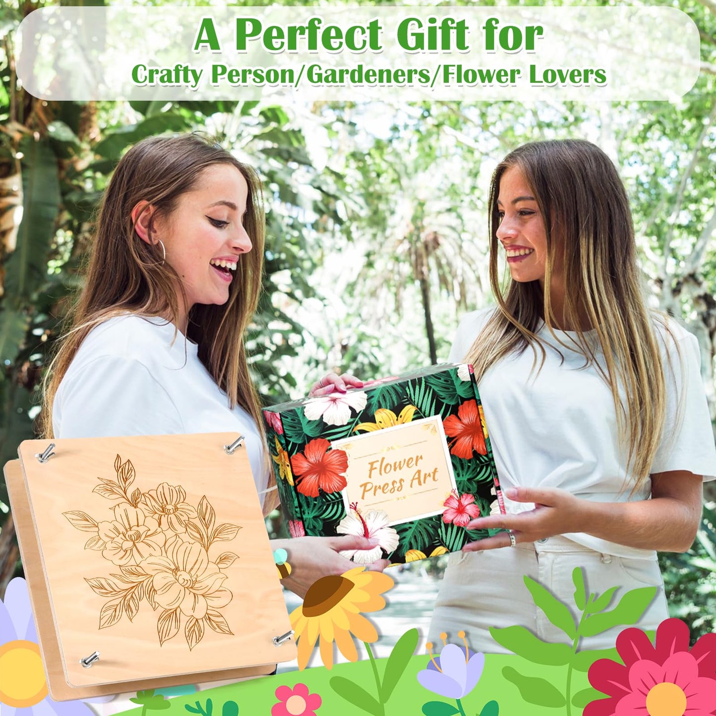 11x11" Large Flowers Press Kit, 10-Layer Wooden Pressing Kit for Adults DIY Flower Preservation & Dried Flowers Art Bookmark Frame Wedding Flower Drying, Gift for Craft Lovers with Storage Bag