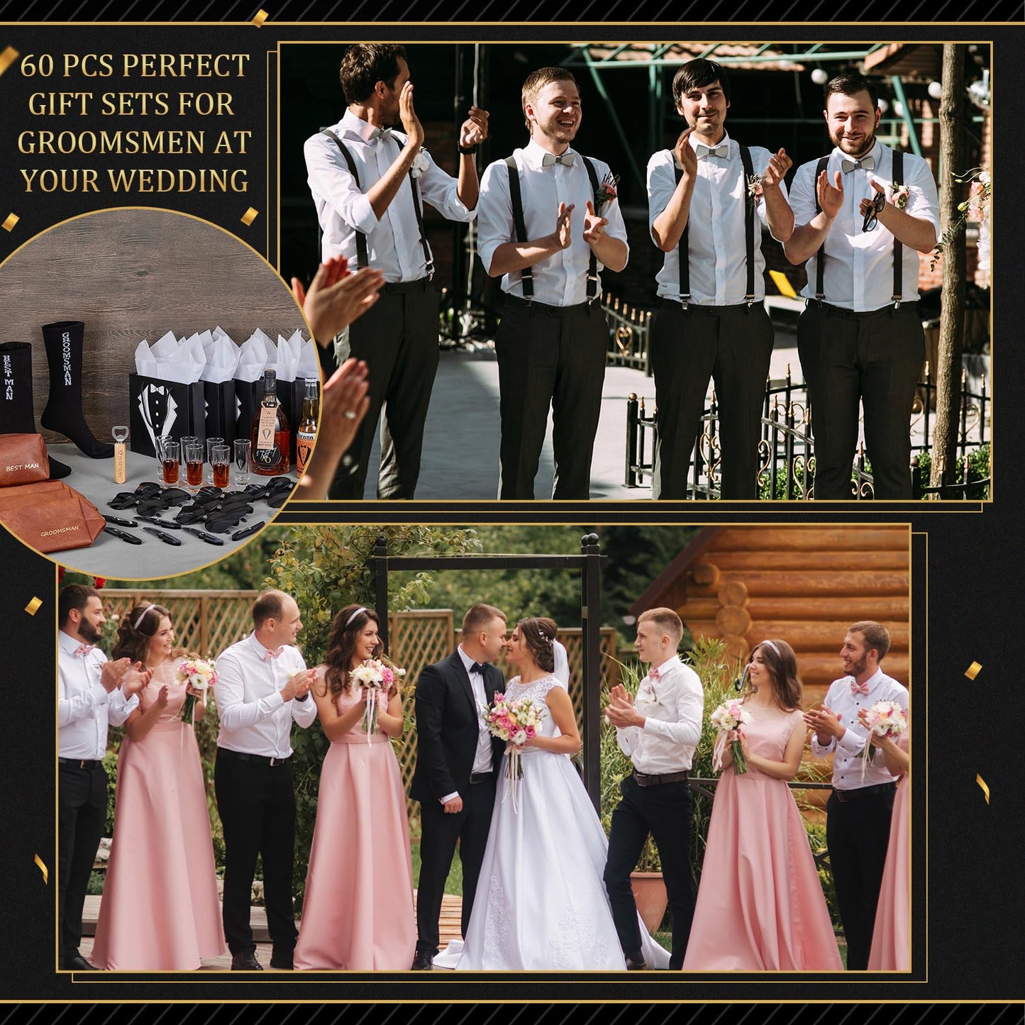 50Pcs Groomsmen Gifts Groomsmen Proposal Box with Shot Glasses Socks Sunglasses PU Leather Toiletry Bag Bottle Opener Can Cooler Groomsman Gifts for Wedding Groomsmen Best Man Gift (50, Brown)