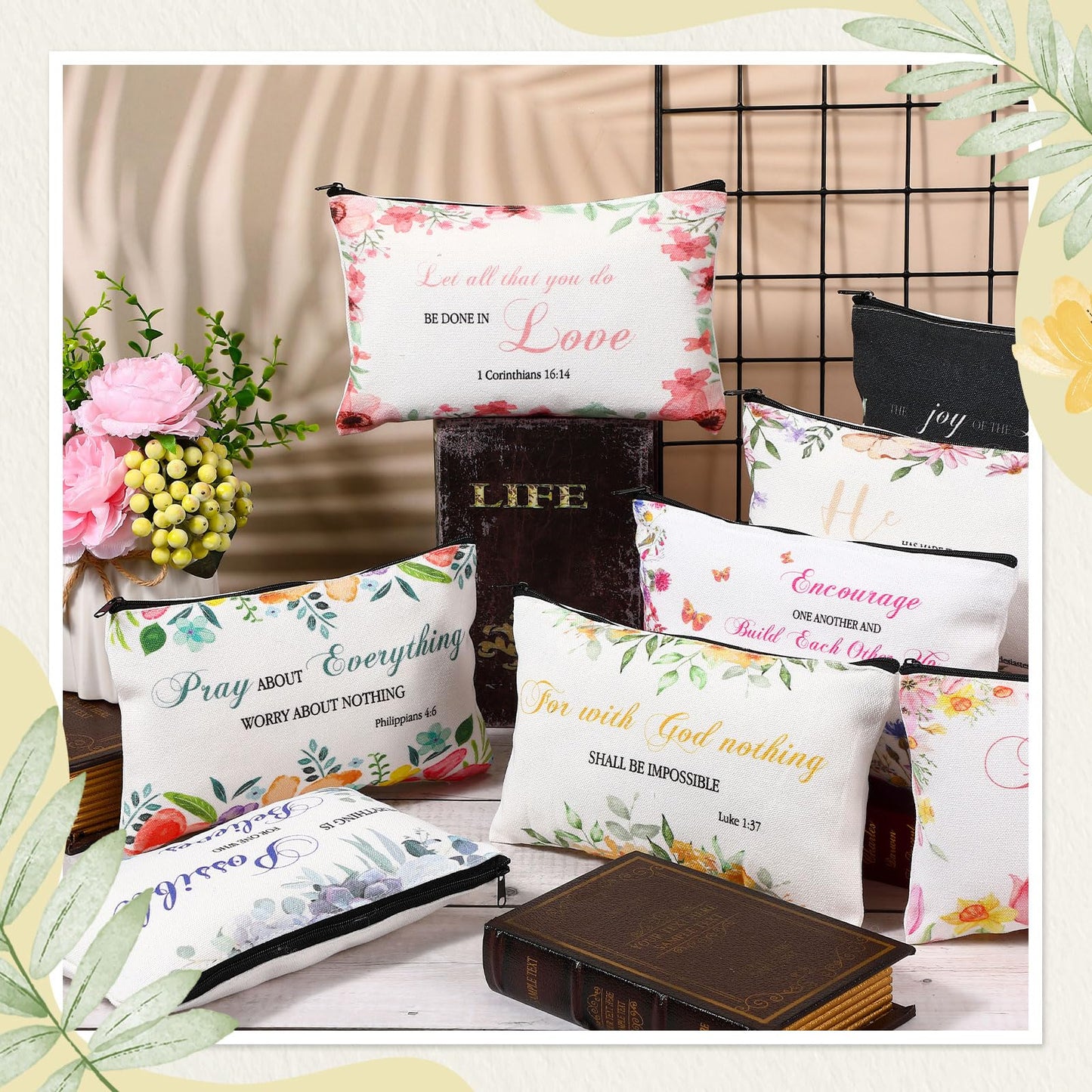 Jetec 30 Pcs Christian Gift for Women Religious Mother's Day Gifts Cosmetic Bags Inspirational Bible Verse Pencil Pouch Makeup Bags with Zipper for Travel Women Mother Sister(Bright Style)