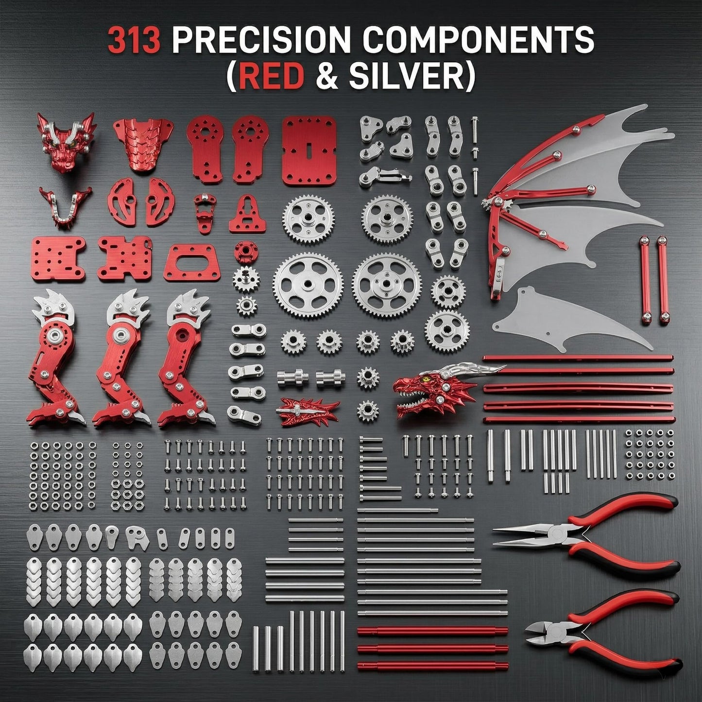 LONGPIN 3D Puzzles for Adults,Metal Dinosaur Puzzle Building Set,Collectible Mechanical Engineering Crafts for Home Office Decoration & Gift (Red-Green)