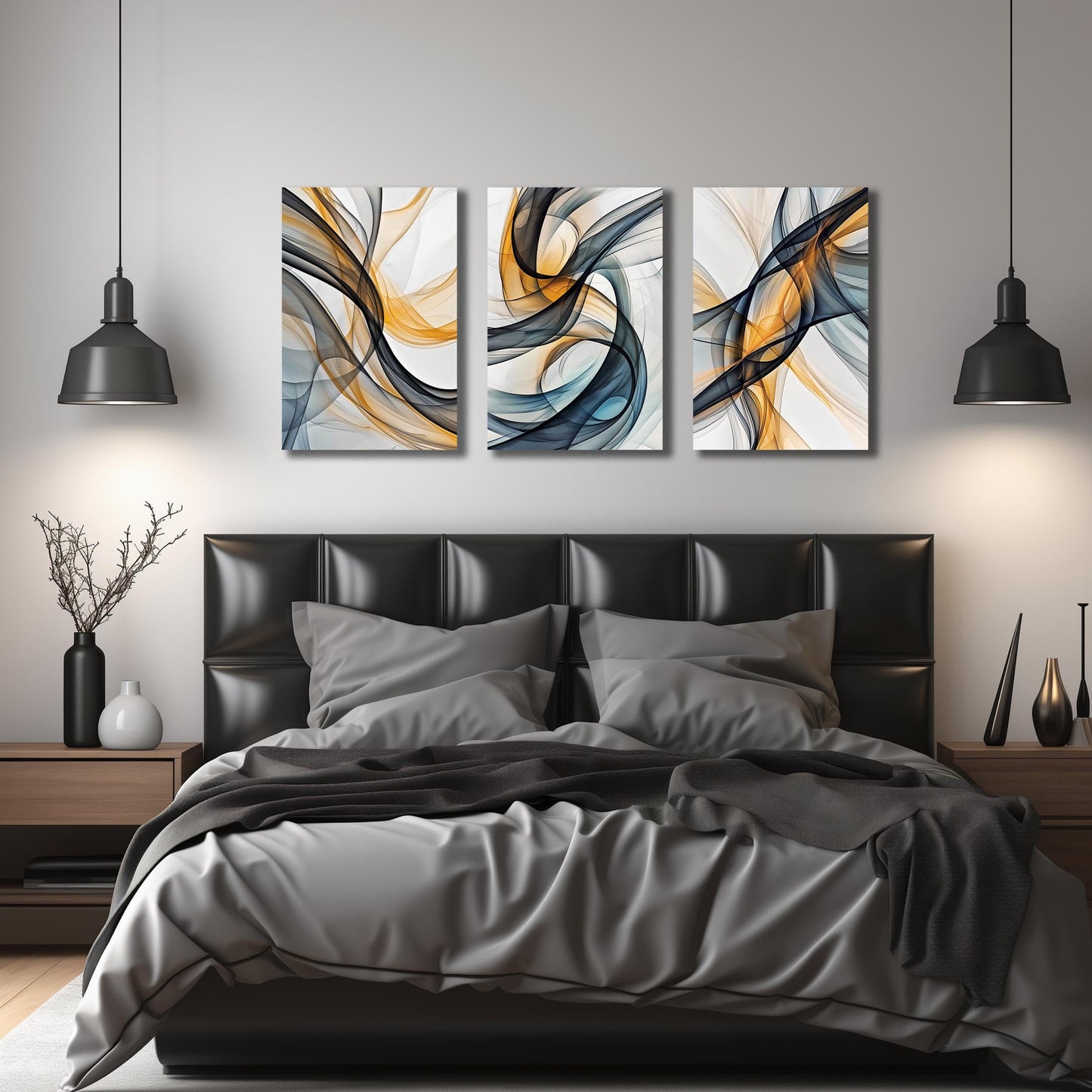 WVMAPTA Blue Yellow and White Wall Decorations for Dining Room 3 Piece Wall Art for Kitchen Abstract Wall Art for Bathroom Size 16 x 24 Inch