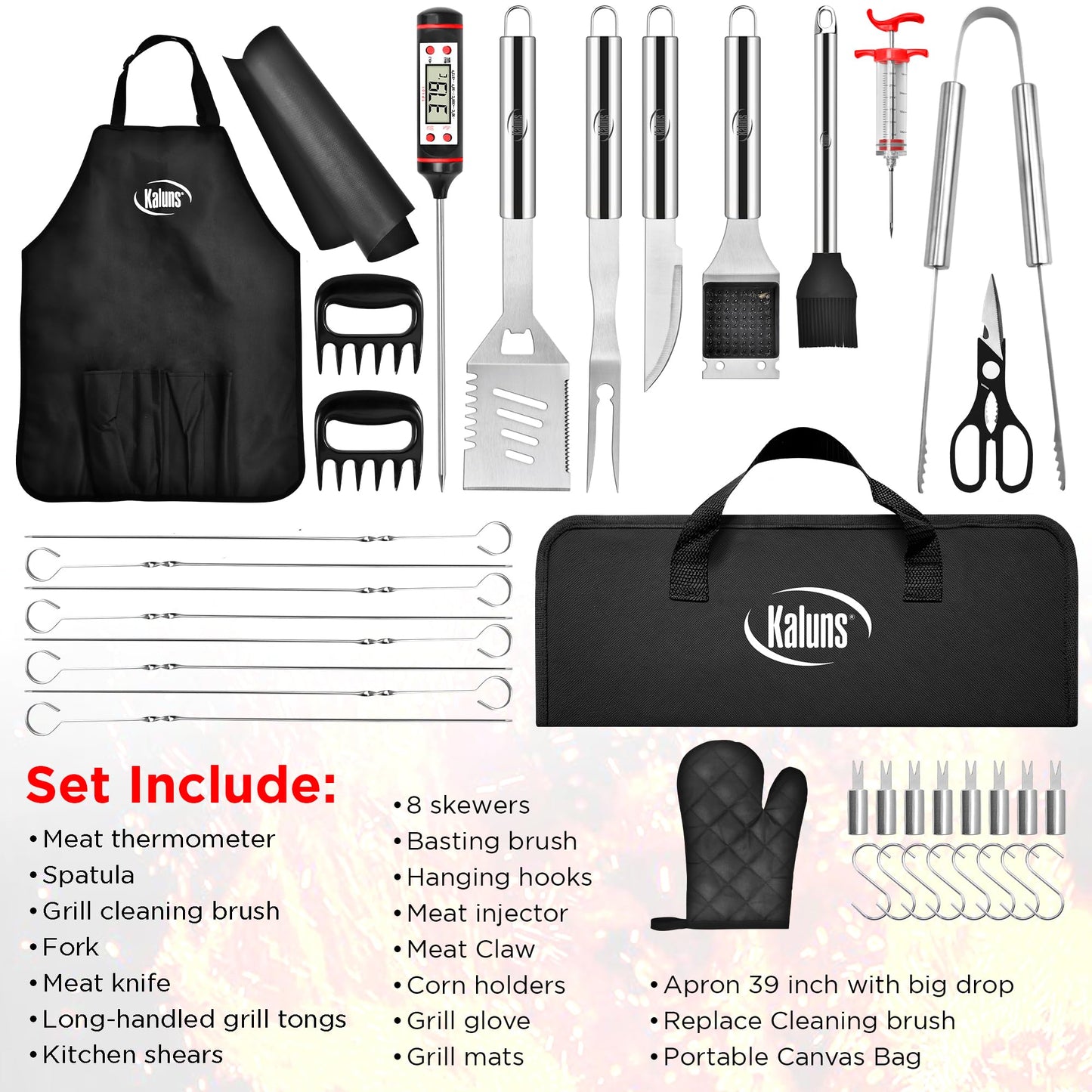 Kaluns BBQ Accessories, Complete Grill Set Grilling Gifts, 40 Pcs Premium Heavy Duty Stainless Steel Barbecue Grill Accessories for Outdoor Grill, Mens Valentines Day Gifts for Him