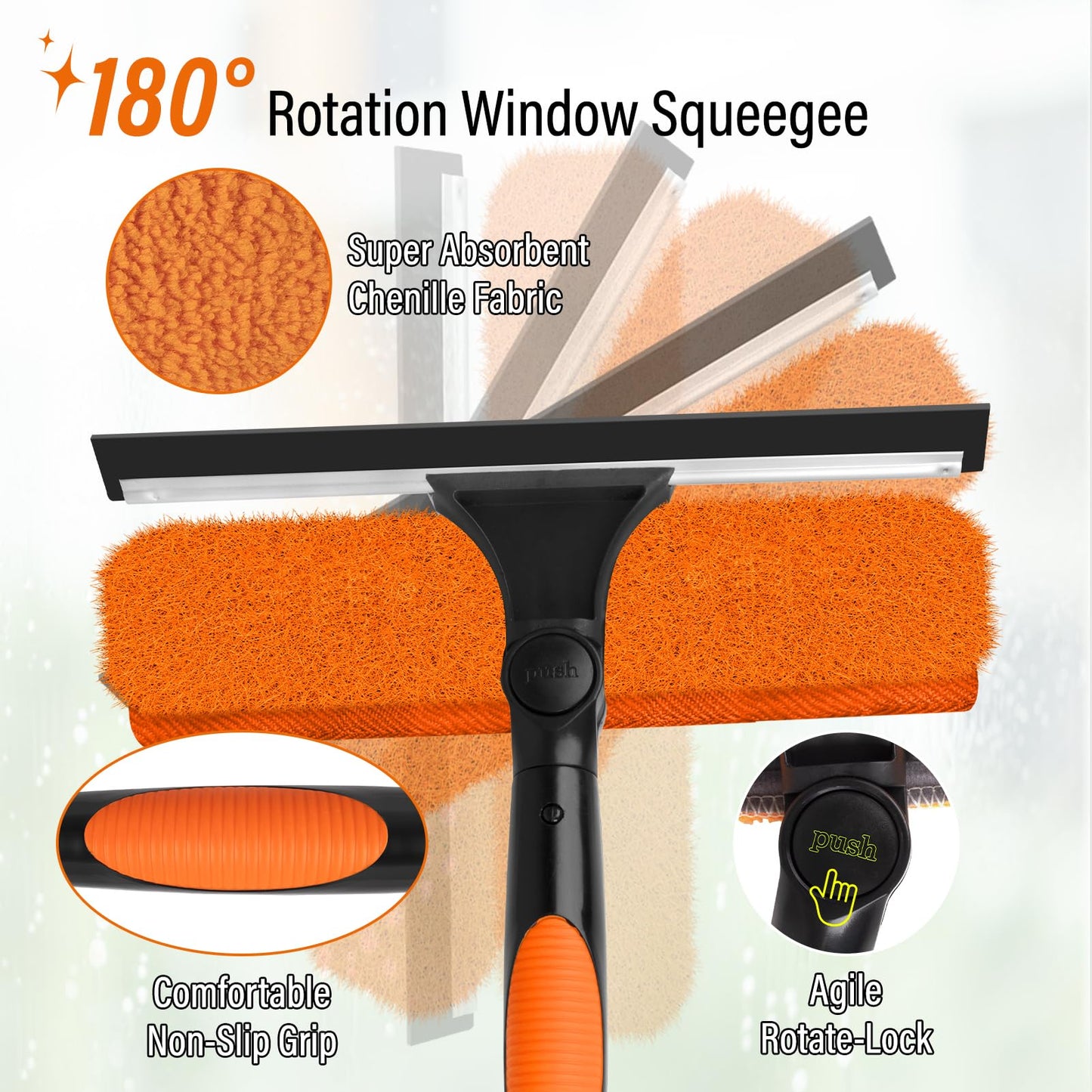 26FT High Window Cleaning Kit with Pole, 2 in 1 Window Squeegee for Window Cleaning,5-20FT Professional Window Cleaning Kit with Pole,180°Rotatable Squeegee for Indoor/Outdoor High Windows,Home,Car
