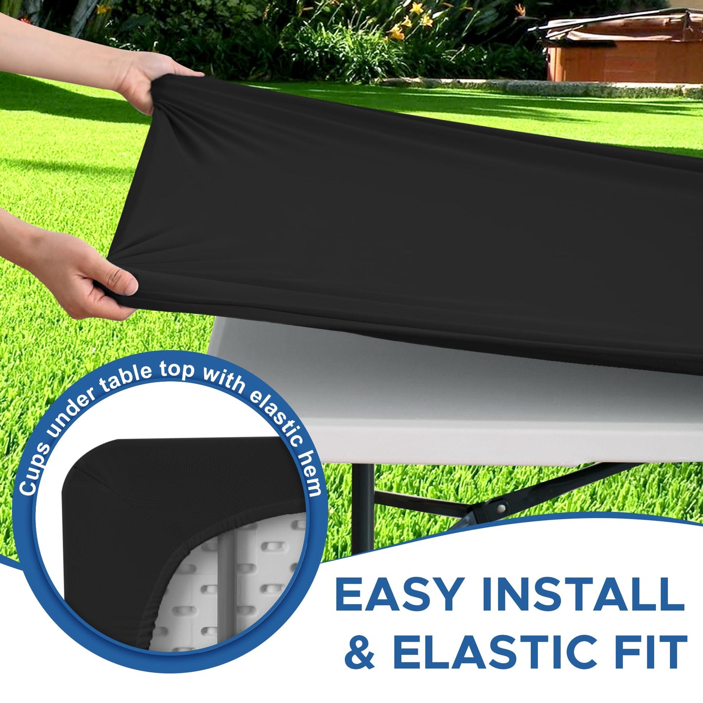 Enjoyidea Fitted Tablecloth for 6 Foot Rectangle Tables-10 Pack Black Elastic Outdoor Picnic Table Cover-Spandex Stretch Folding Table Cloths 6 ft for Camping Dining Room Patio Kitchen Banquet Party