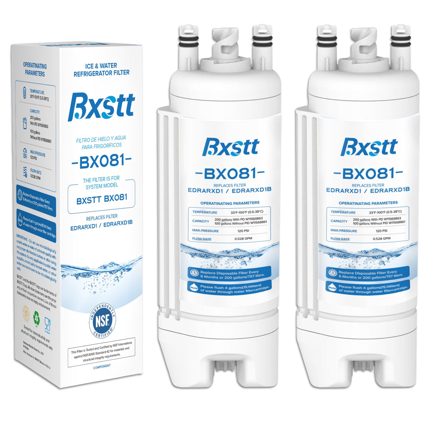 EDRARXD1 Water Filter Replacement, Compatible with Whirlpool EDRARXD1, Everydrop Filter A, EDRARXD1B 2 Pack