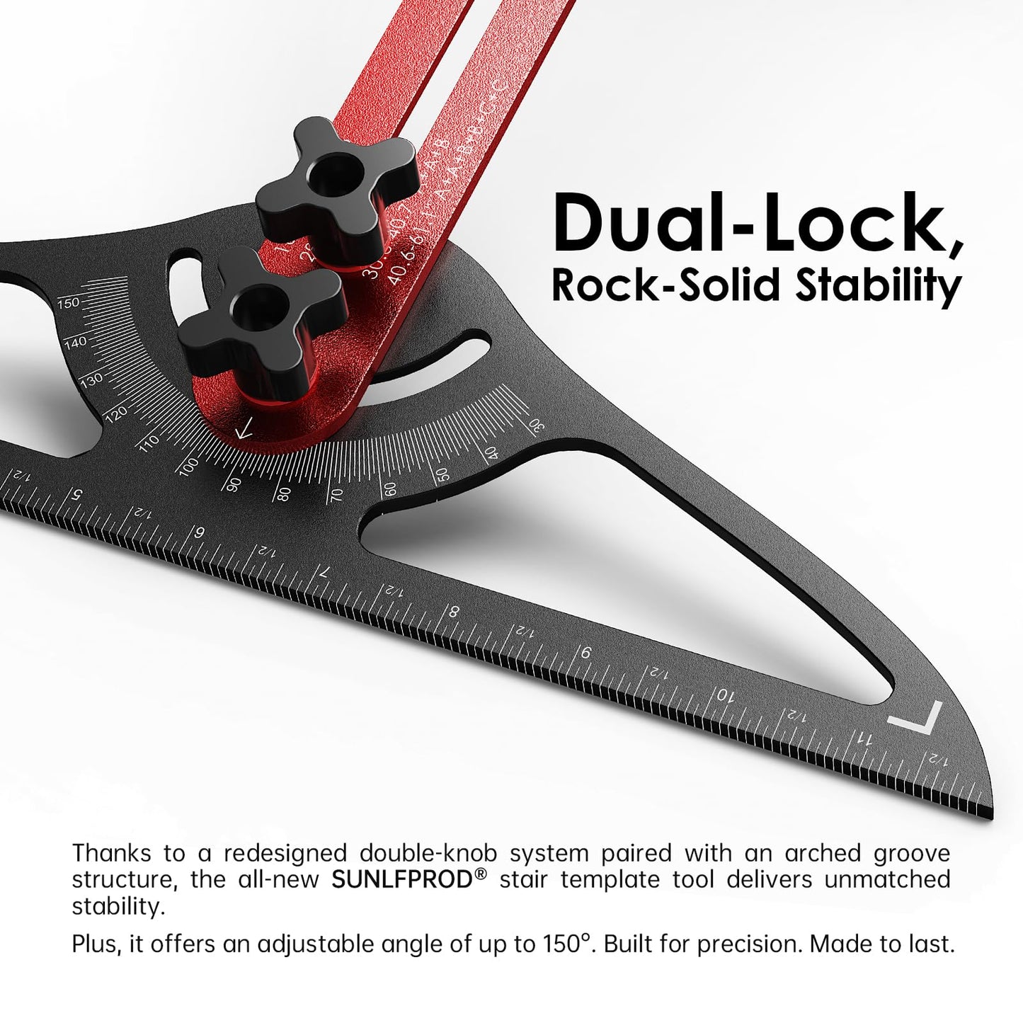 SUNLFPROD Stair Tread Template Tool - Dual Solid Nut Locking Stair Tread Tool Jig, Stair Measuring Tool Jig, Stair Step Scribe Tool, Stair Template, Stair Gauge Tool (Red-Gray)