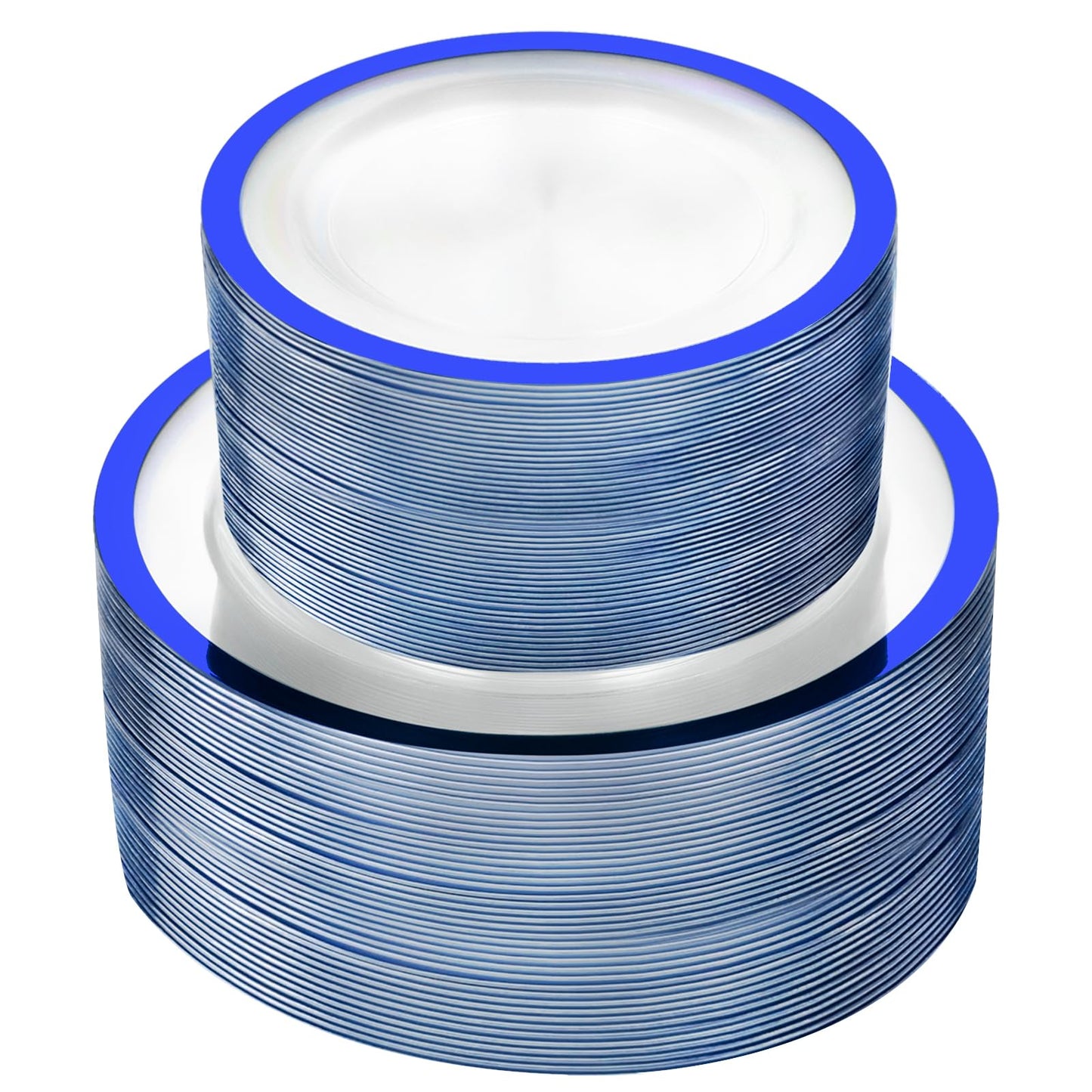 U-QE 120pcs Blue Plastic Plates for Party - Clear and Blue Disposable Plates Heavy Duty - Includes 60 10" Dinner & 60 7" Dessert Plates for Party, Birthday & Wedding