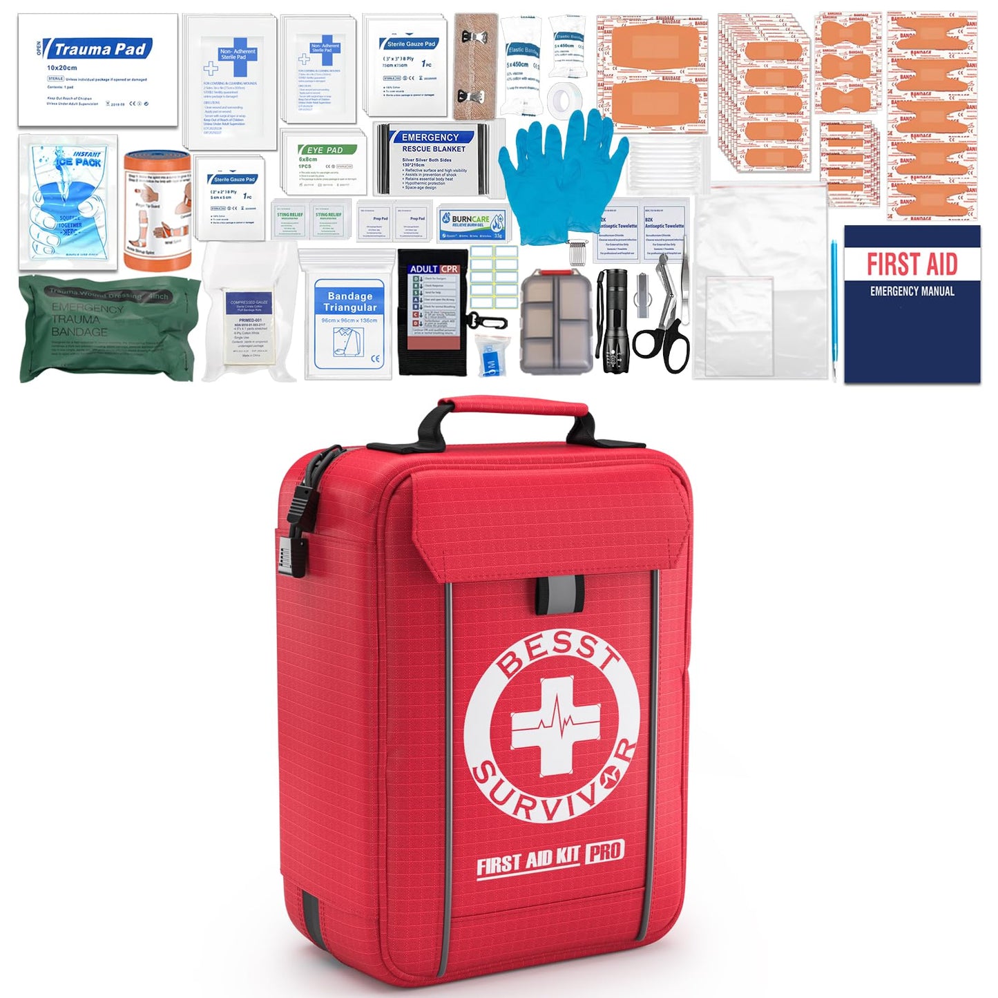 Professional Trauma First Aid Kit - Military-Grade Labelled Compartments & MOLLE System for Workplace, Outdoor, Car, Boat, Hurricane Emergencies 265 Piece Emergency Necessities Kits