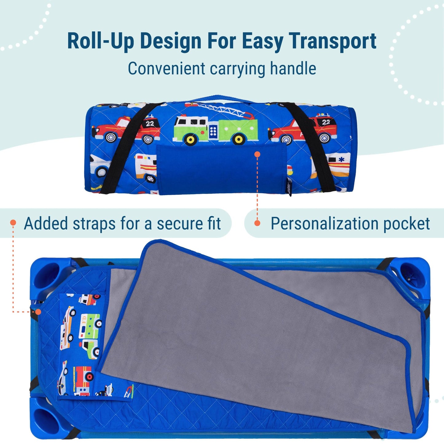 Wildkin Modern Nap Mat for Kids – Soft Cozy Cotton Blend with Pillow & Elastic Straps, Ideal for School & Travel - Heroes
