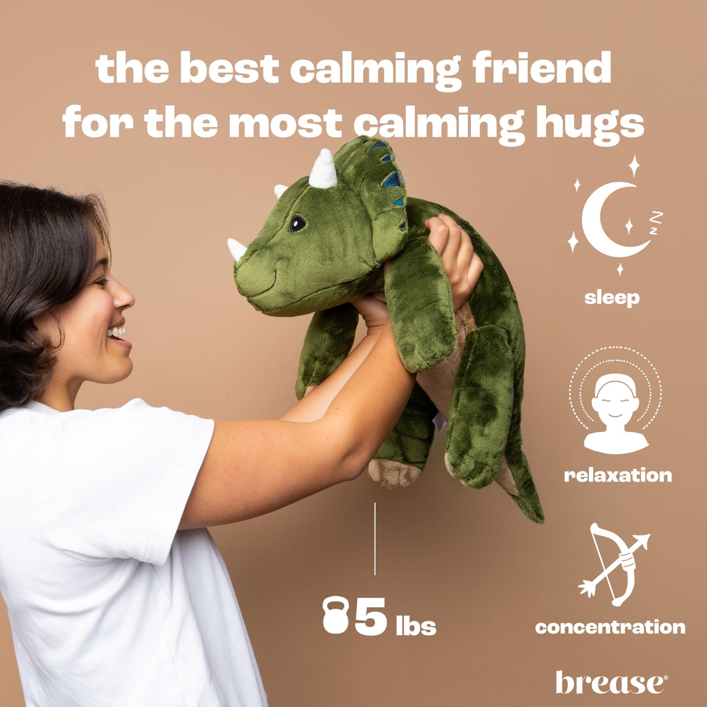 Brease Weighted Stuffed Animal - Green Dinosaur 25", 5 lbs, Weighted Plush