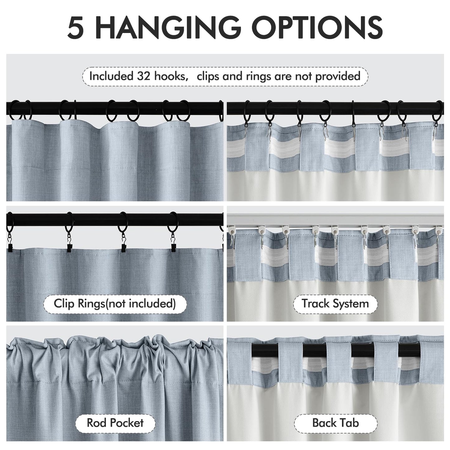 MIULEE 100% Blackout Curtains 90 Inch Long 2 Panels Set for Bedroom, Thick Faux Linen Black Out Curtain Room Darkening Back Tab Pleat Window Textured Drapes with Hooks for Living Room, Chambray Blue