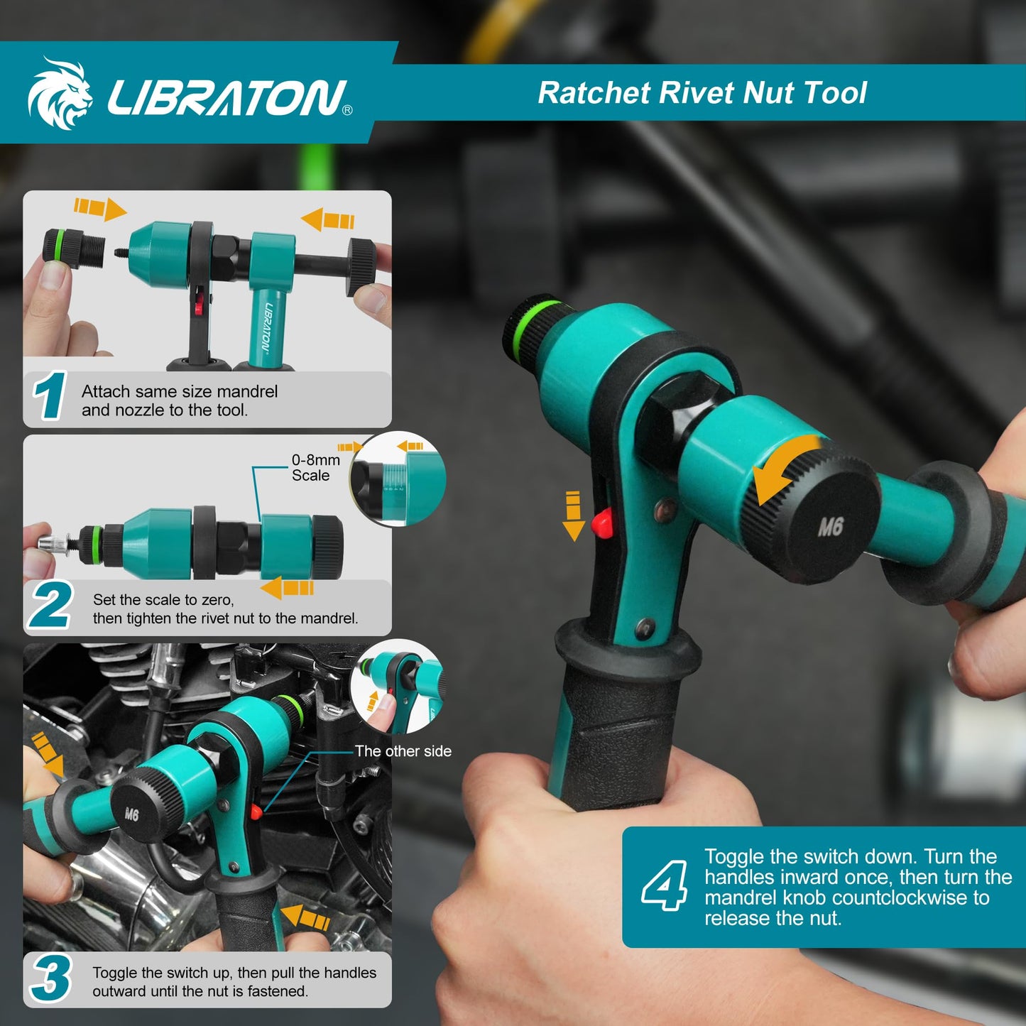 LIBRATON Rivet Nut Tool, Rivnut Tool, Professional Ratchet Nutsert Tool Kit, Nutsert Gun Kit with 10 SAE and Metric Mandrels, 100PCS Rivet Nuts, Rugged Carry Case, Insert Tool Kit for Automotive