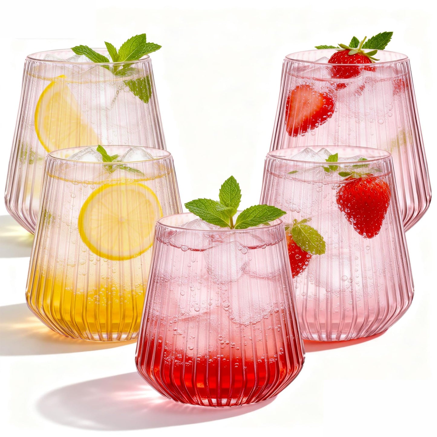 N9R 40 Count Pink Plastic Wine Glasses Disposable 14oz - Elegant Origami Ripple Design, Shatterproof & Disposable for Whiskey, Cocktail, Champagne, Parties, Weddings, Events