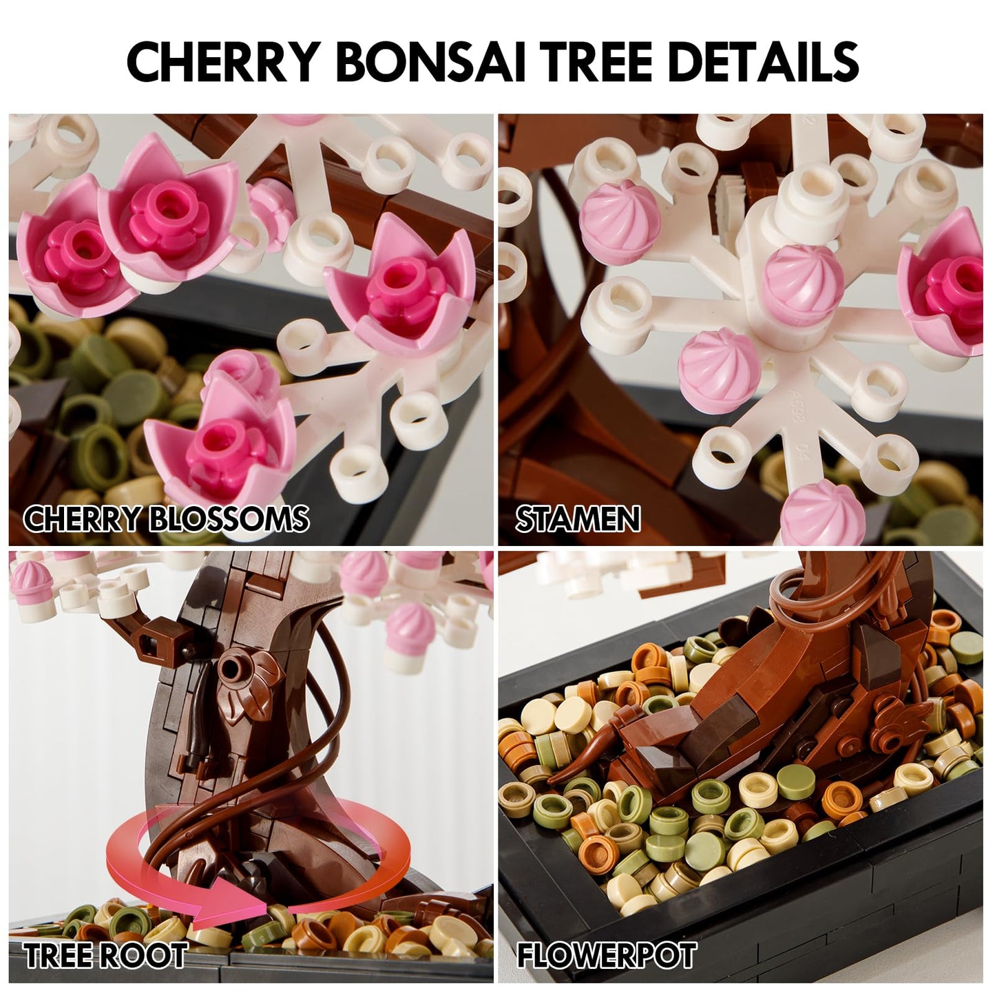Cherry Blossom Tree Building Sets,Le-go Bonsai Tree Sets for Adults,3 in 1 Botanical Collection DIY Plant,Gift for Home Decor and Office Art