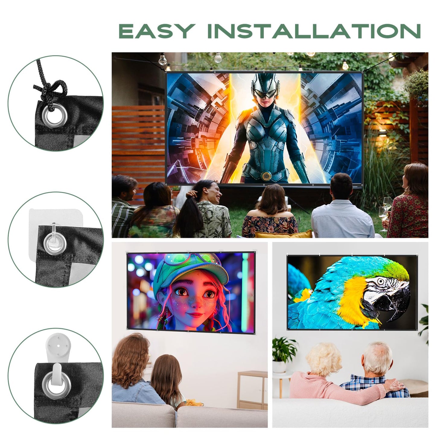 AAJK ALR Projector Screen, 4K Movie Projector Screen 16:9 HD Foldable Anti-Crease Portable Projector, Movies Screen for Home Theater Outdoor Indoor Support Double Sided Projection (120in Pro)