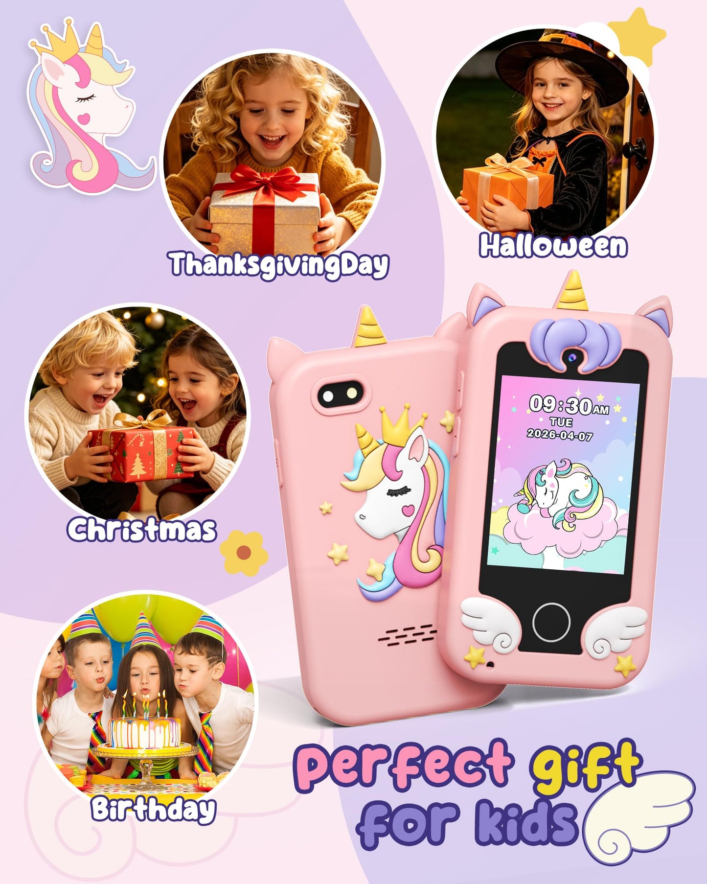 UCIDCI Kids Smart Phone Toys for Girls Ages 3-7 with Dual Camera - Kids Phone with Learning Games, Travel Toys with MP3 Music Player for Christmas, Birthday Gifts for 3 4 5 6 7 Year Old Boys