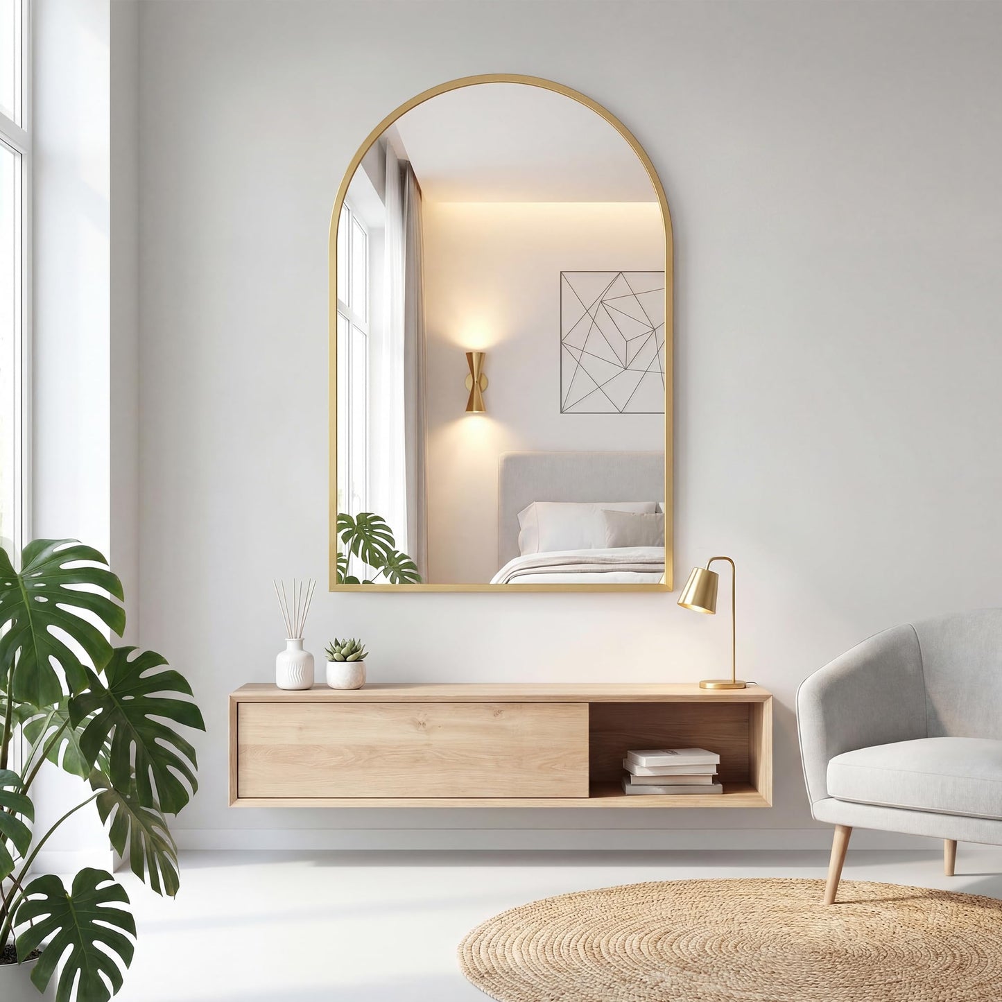 OLIXIS 24x36 Inch Arched Gold Bathroom Mirrors for Over Sink, Wall Mirror, Arch Bathroom Vanity Mirror with Matte Metal Frame and Tempered Glass for Home Decor, Living Room, Shatterproof