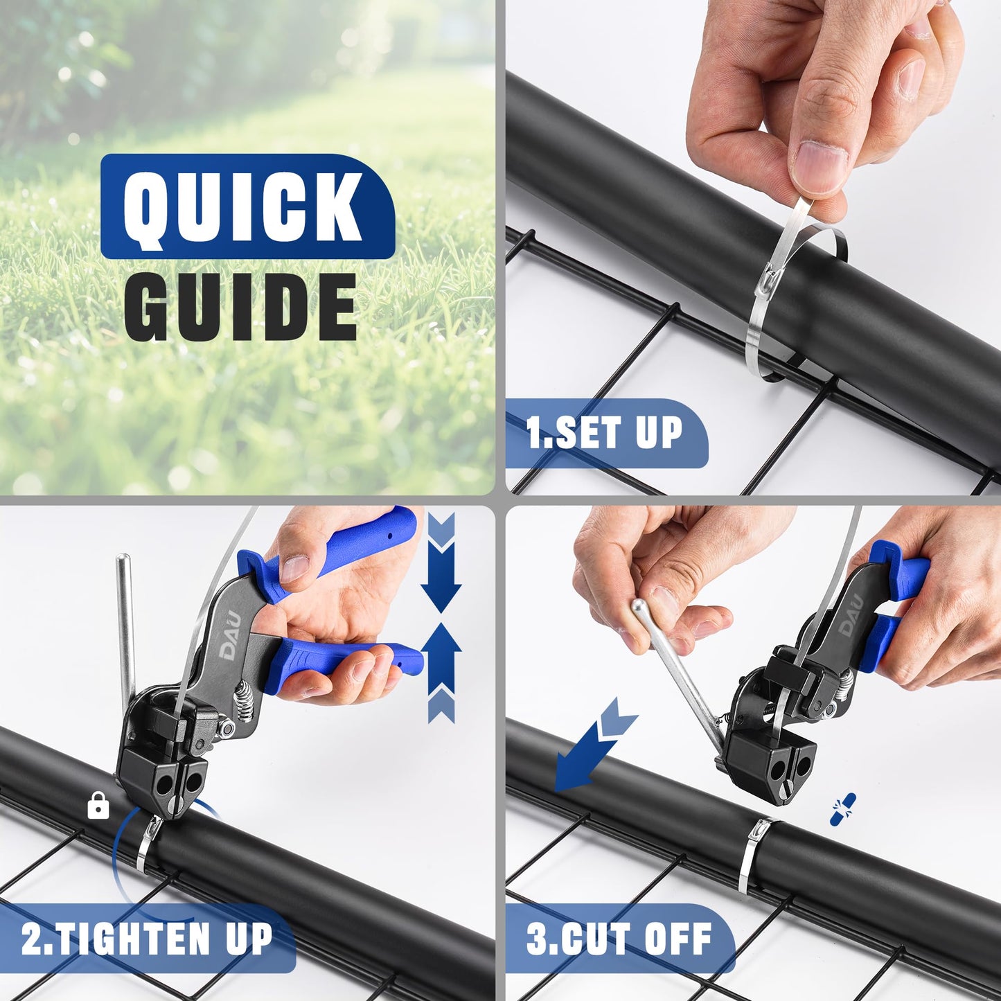 Stainless Steel Cable Tie Gun Kit with 150PCS Ties - Special Tool for Fastening and Cutting Metal Cable Ties- Ideal for Chain Link Fence, Dog Fence, Chicken Wire, Outdoor Fencing