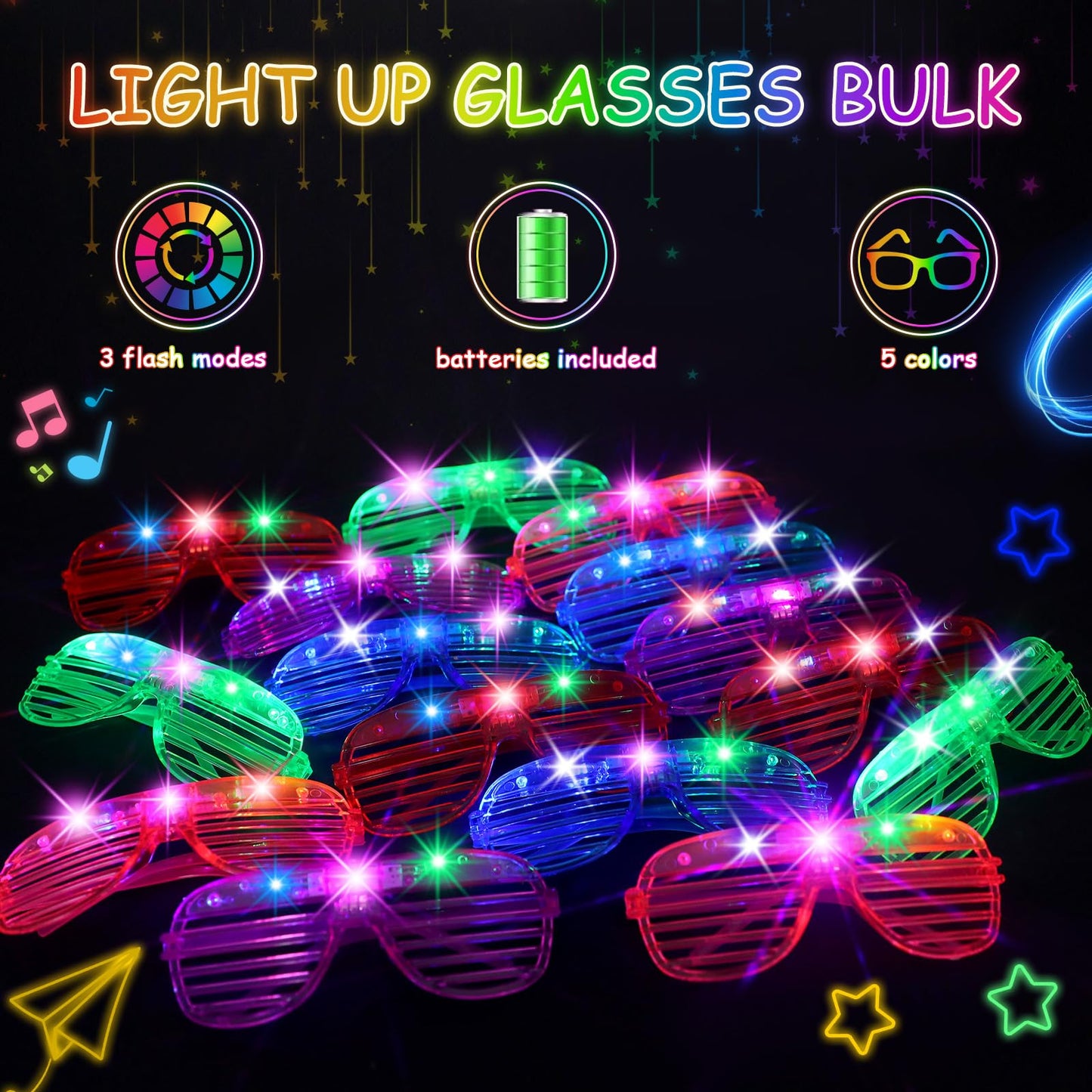 OLUPP 84 PCS LED Glasses, 5 Colors Light Up Glasses with 3 Light Modes, Glow in The Dark Party Supplies, Glow Glasses for Rave Party,Wedding, Birthday, Concert, New Year, Carnival