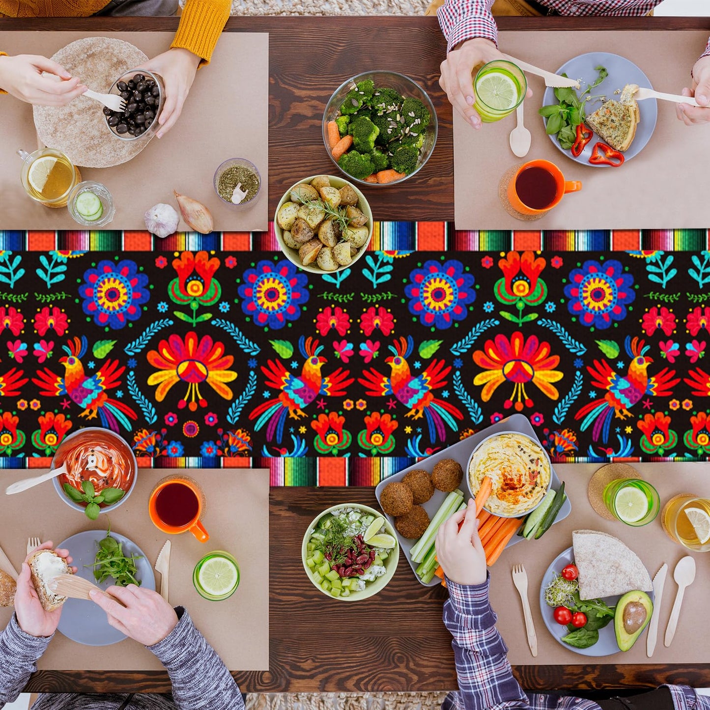 Lonfliness Linen Mexican Fiesta Table Runner 12 Pack 72×13in Long Day of The Dead Farmhouse Runner Dia De Los Muertos Runners Kitchen Dining Home Table Decoration Day of The Dead Decor and Supplies