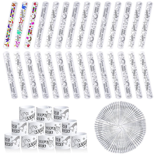 Color Your Own Faith Slap Bracelets Jesus Bracelets for Easter Kids Christian Religious Craft Blank Slap Bands with Religious Sayings for Sunday School Crafts Coloring DIY Gifts, 3 Styles(150 Pcs)