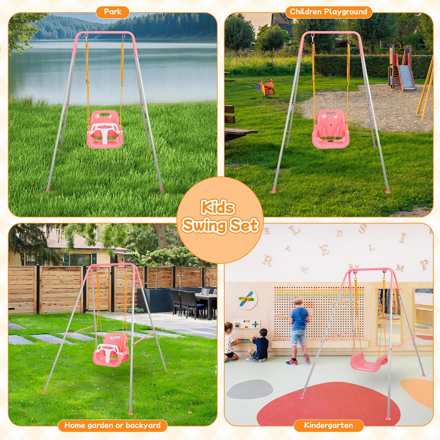 3-in-1 Toddler Swing, Foldable Indoor & Outdoor Baby Swing, Multifunctional Swings for Children 6 Months and Older, Easy to Assemble and Store for Backyard Play