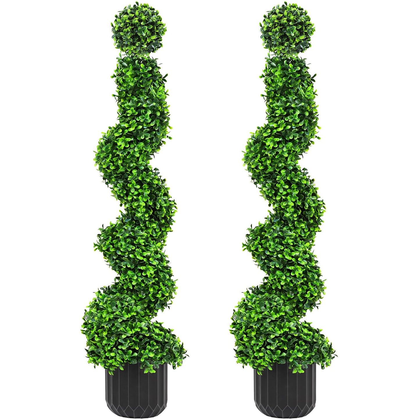 2 Pack 3FT Artificial Spiral Topiary Trees, Realistic Boxwood Trees, Evergreen PE Faux Plants with Durable Pot, Outdoor & Indoor Year-Round Garden, Patio, Porch, Home Entryway Decor
