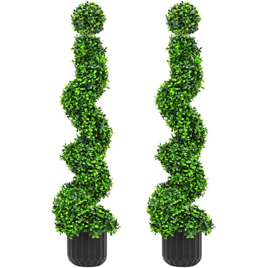 2 Pack 3FT Artificial Spiral Topiary Trees, Realistic Boxwood Trees, Evergreen PE Faux Plants with Durable Pot, Outdoor & Indoor Year-Round Garden, Patio, Porch, Home Entryway Decor