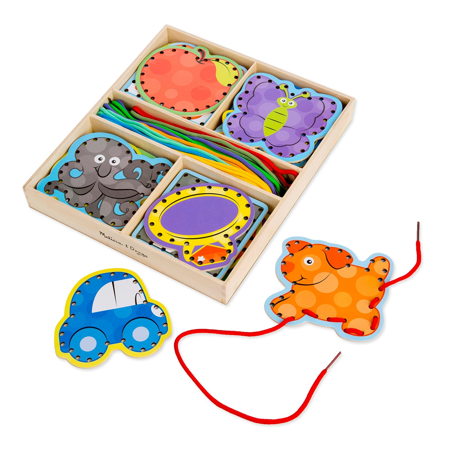 Melissa & Doug Alphabet Wooden Lacing Cards with Double-Sided Panels and Matching LacesFine Motor Skills Threading Cards, Sewing for Preschoolers and Kids Ages 3+