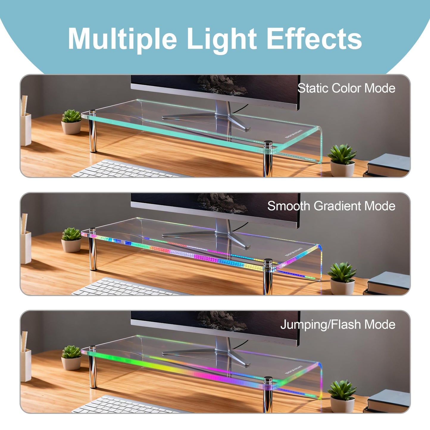 ERGO COLLECT Thickened Acrylic Monitor Stand, RGB LED Color Changing Desk Riser with 3 Control Modes, APP Control Button Control Music Sync Gaming Light, Clear Desktop Shelf for Computer Laptop Home Office Gaming Setup, 23.6 Inch
