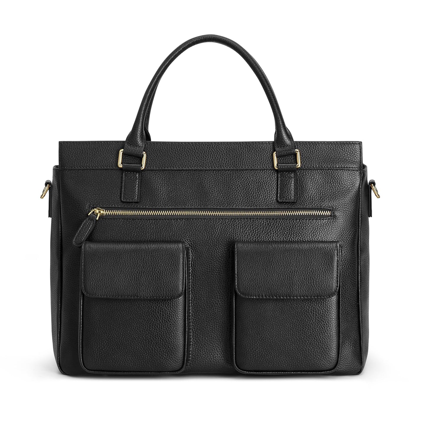 Kattee Leather Briefcase for Women, 15 Inches Laptop Bag, Work Tote with Luggage/Shoulder Strap, Black