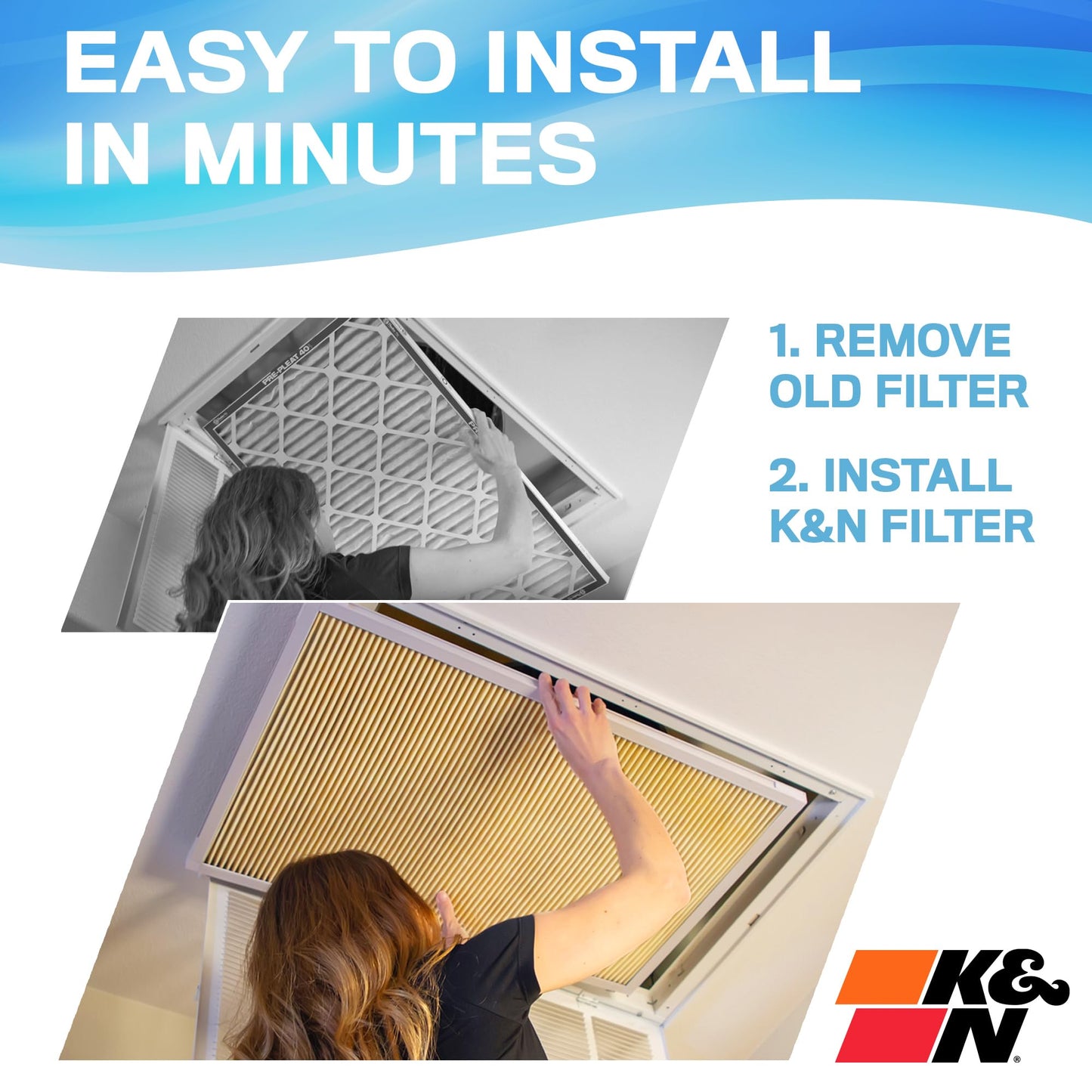 K&N 18x30x1 HVAC Furnace Air Filter, Lasts a Lifetime, Washable, Merv 11, the Last HVAC Filter You Will Ever Buy, Breathe Safely at Home or in the Office, HVC-11830