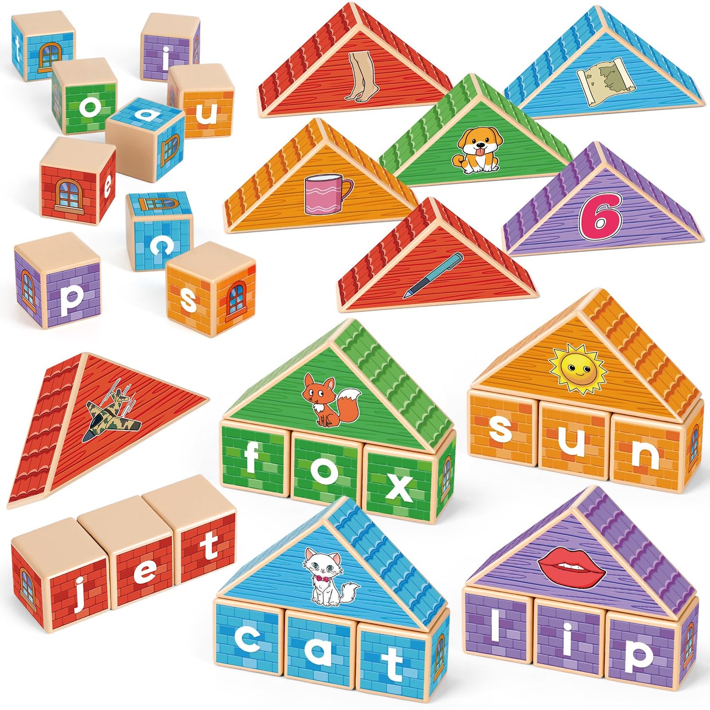 Kasfalci CVC Word Games,Phonics Games for Kids Toddlers,Speech Therapy Toys,Wooden Alphabet Letter Blocks,Site Words,Learn to Read Reading Learning Spelling Games for Preschool Kindergarten Classroom