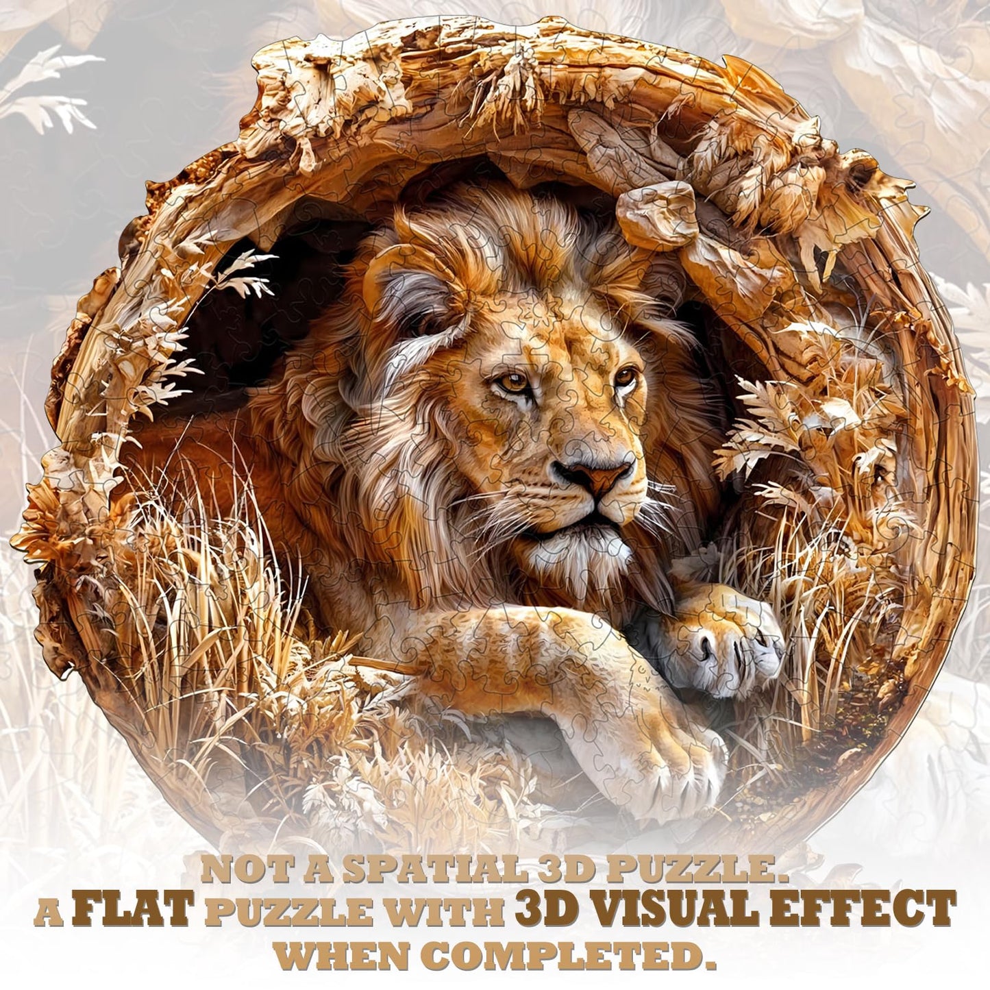 KAAYEE Wooden Puzzles for Adults, 3D Vision Effect Lion King Wooden Jigsaw Puzzles 300 PCS Unique Shape Advanced Wood Puzzle Adult, 3D Effect Flat Puzzle Birthday Gifts Family Game (L-13.4 * 13.4in)