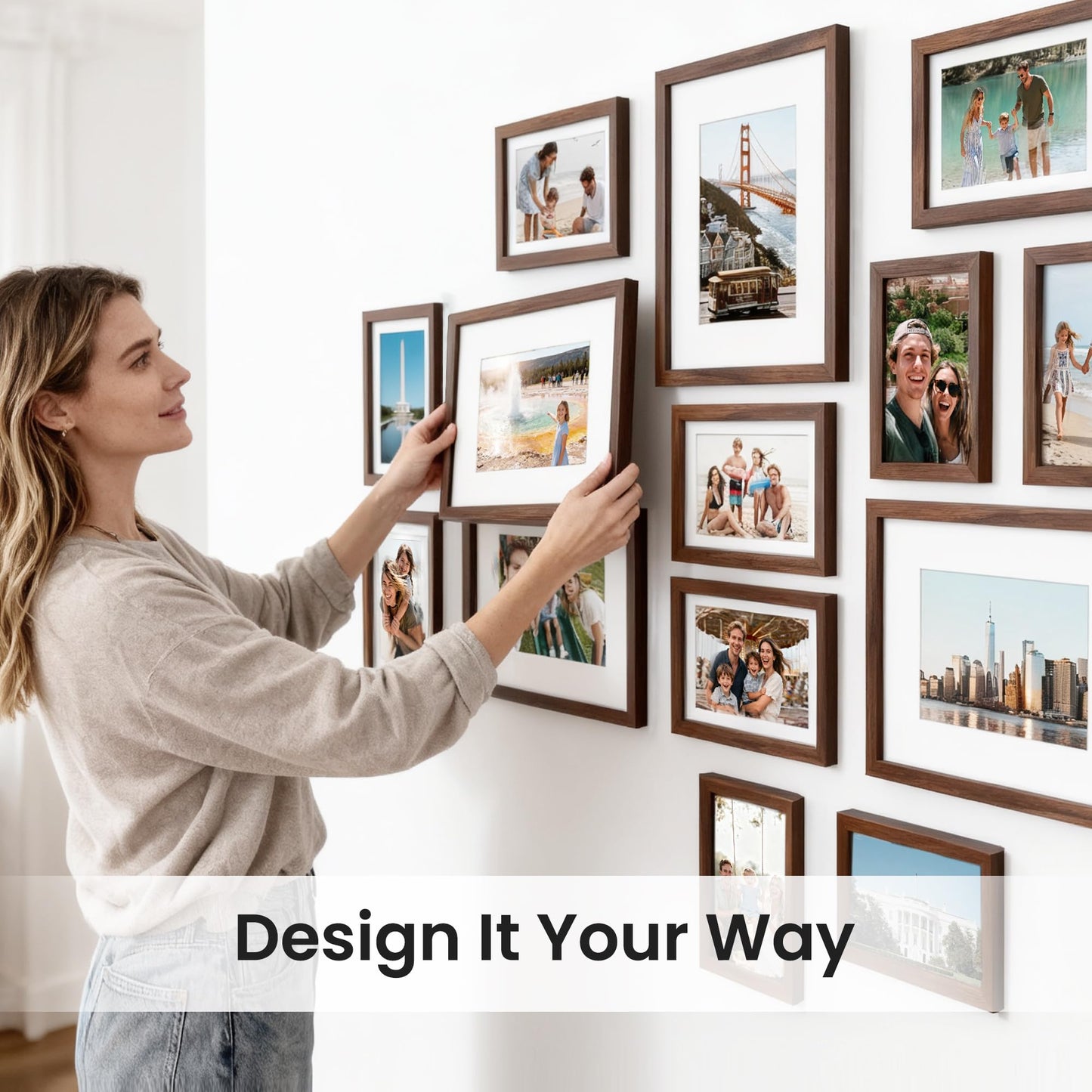 upsimples 19 Pack Picture Frames Collage Wall Decor for Mounting or Tabletop Display, Photo Gallery Frame Set for Family, Multi Sizes Including 8x10, 5x7, 4x6, Brown