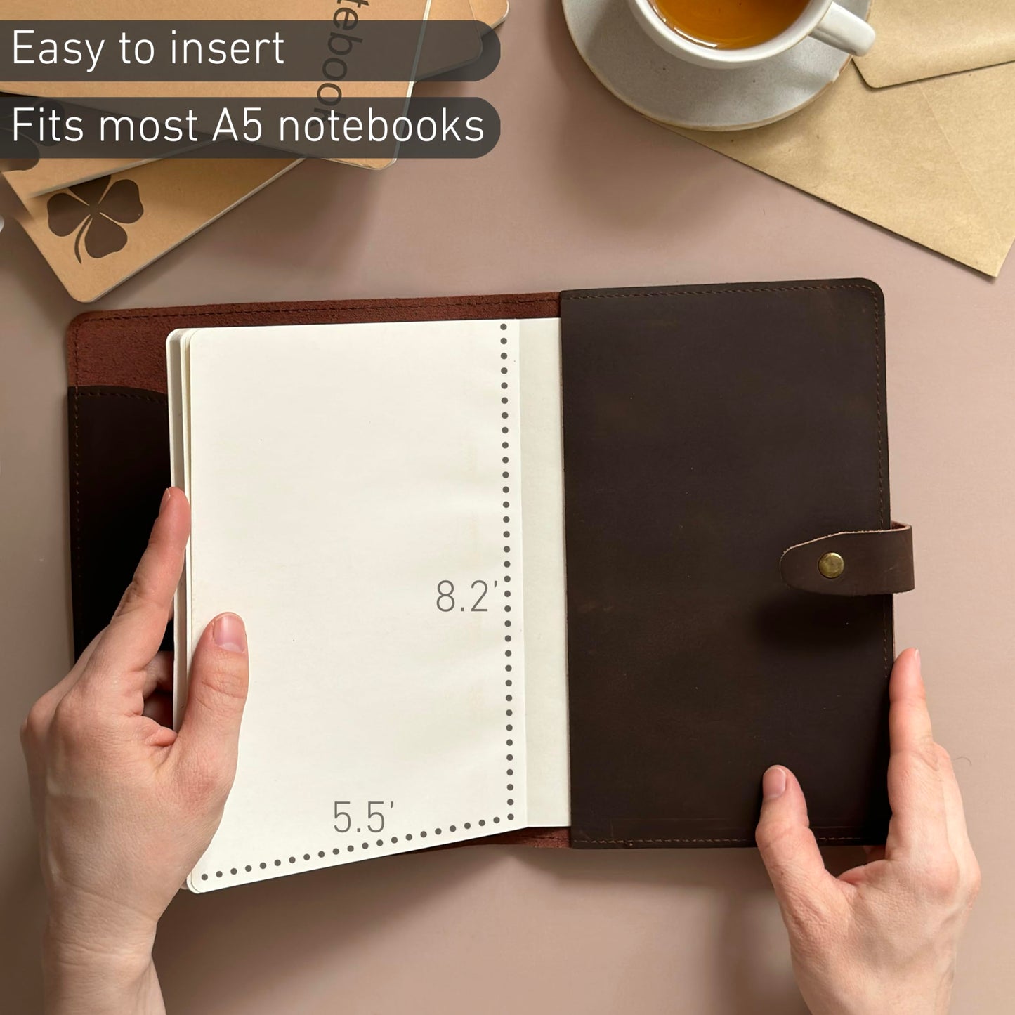 Le Vent Refillable Genuine Leather Journal, Writing Notebook, 2 Bound Notebooks, Lined and Blank, 200+200 Pages, A5 Cover, Handmade, for Poetry, Writers, Business, Work, Study, College, and Daily Notepad