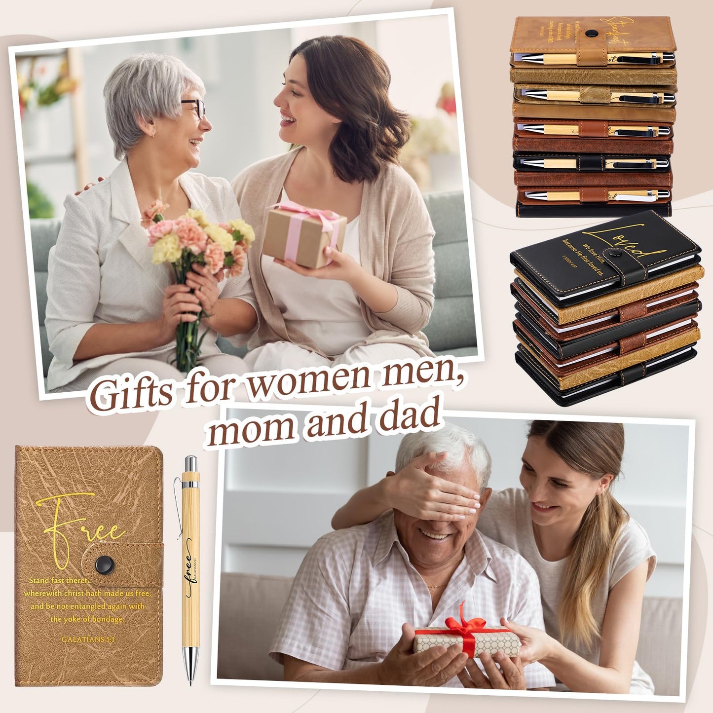 Spakon 40 Pcs Fathers Day Christian Gift Bulk Prayer Leather Journal Religious Inspirational Scripture Notebooks with Bible Verse Pens for Church Women Men Graduation (5 Colors)