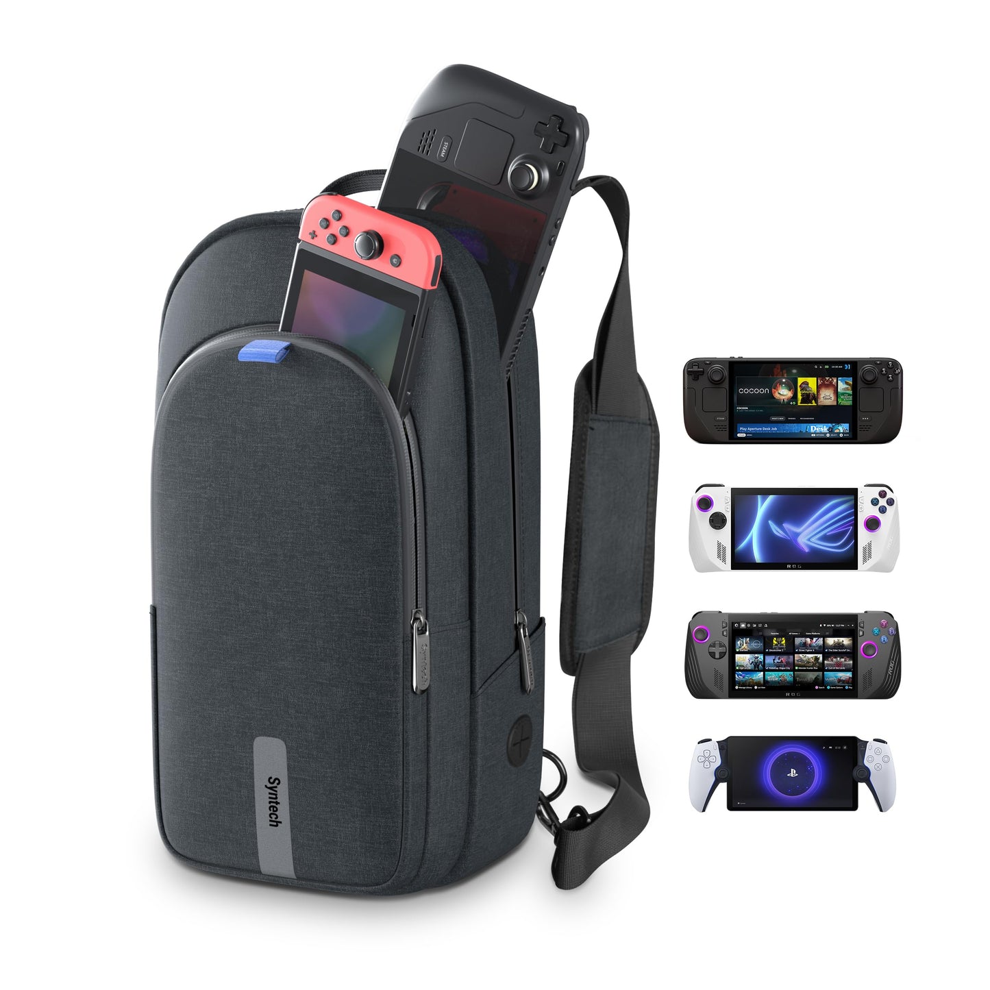 Syntech Carrying Case Compatible with Steam Deck OLED/ROG Ally X/PlayStation Portal, Sling Bag for Nintendo Switch/Legion Go, Portable Travel Bag for Consoles & Accessories with Large Storage Space
