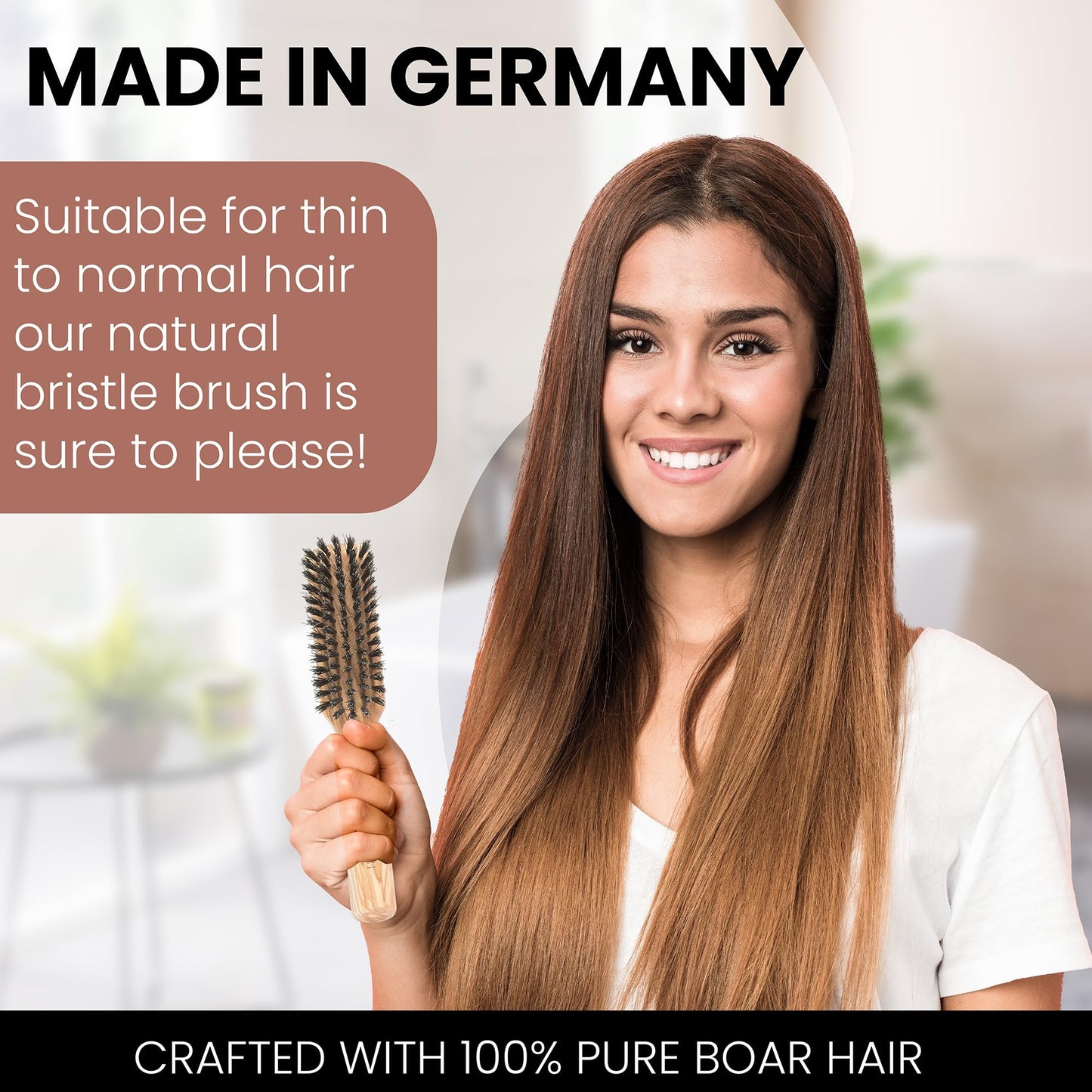 Made in Germany - SHASH + KELLER BÜERSTENFABRIK 100% First Cut Boar Bristle Hair Brush, Suitable For Thin To Normal Hair - Naturally Conditions Hair, Improves Texture, Exfoliates, and Stimulates